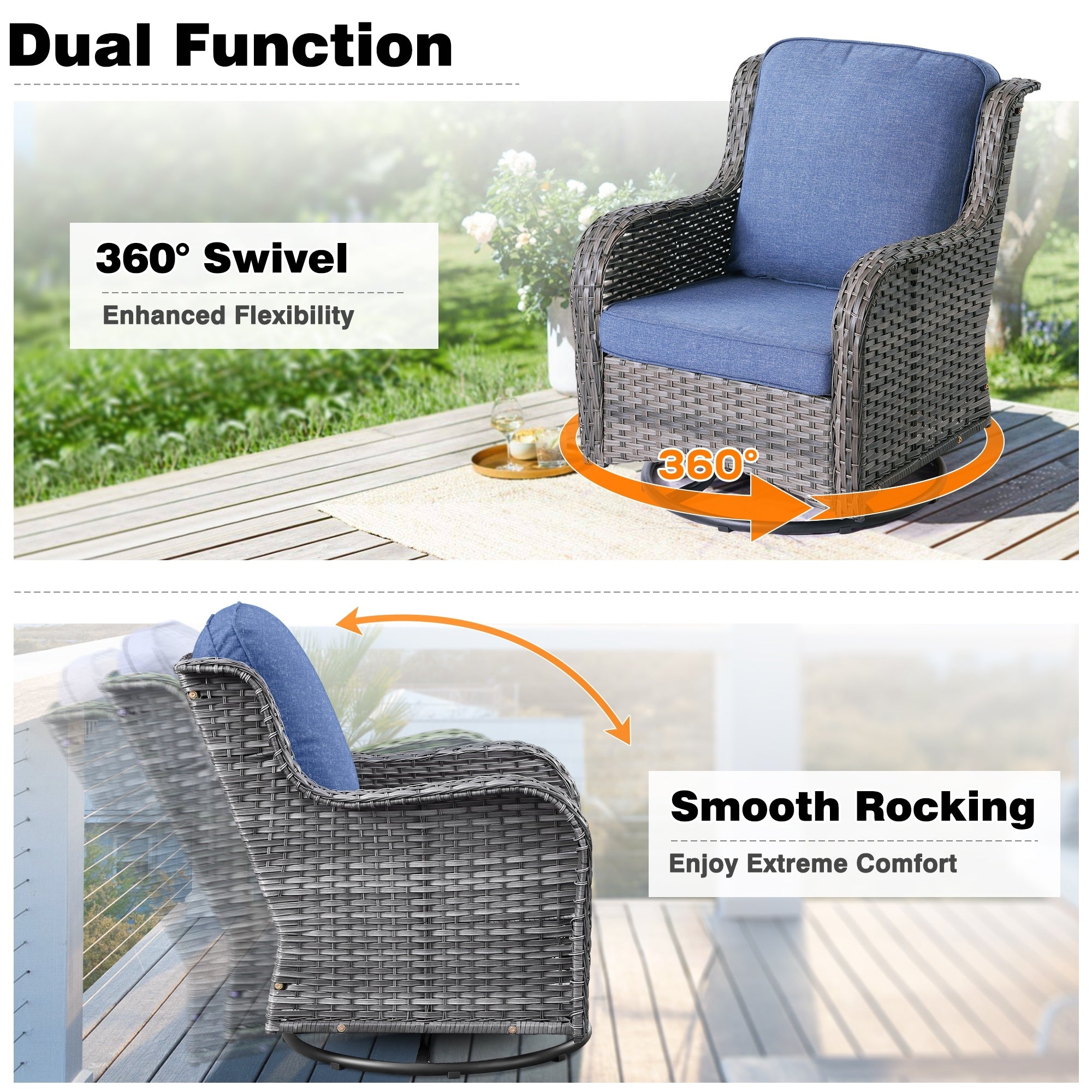 OVIOS 8-piece Patio Wicker Furniture Swivel Chair Set