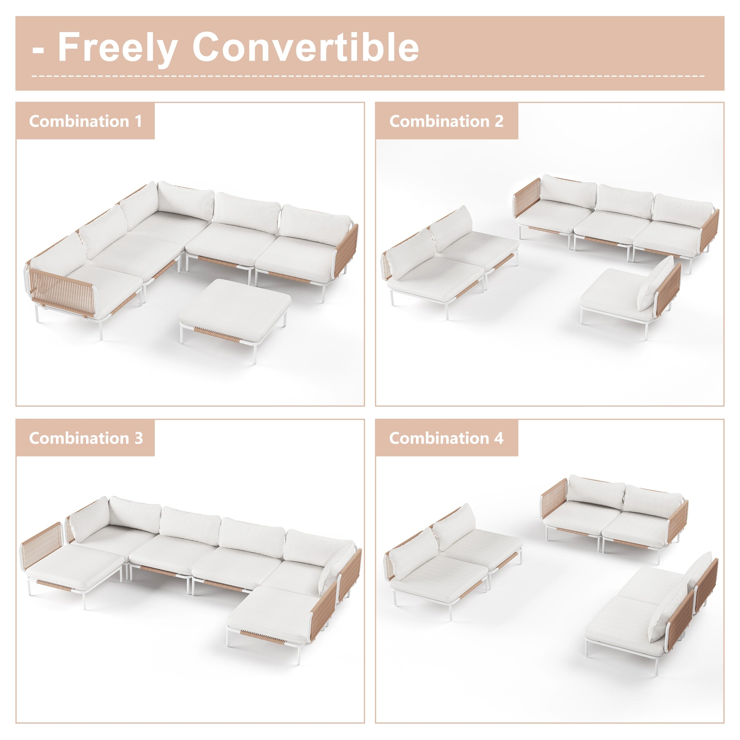 Outdoor Cushioned Sectional Sofa Chat Set Patio Furniture Conversation Set, Free Combination