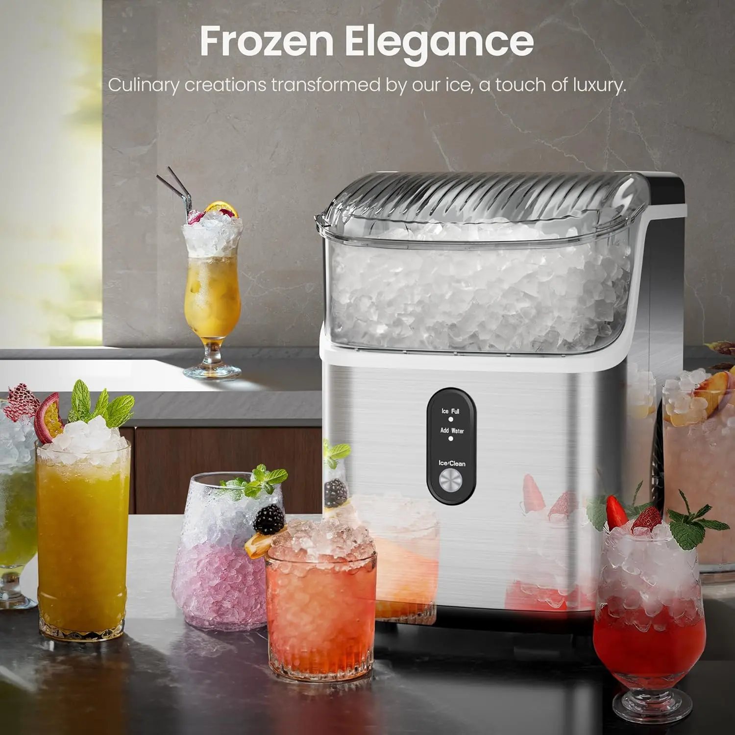 Countertop Nugget Ice Maker Machine,Portable Self‑Cleaning Ice Machine,35Lbs/24H,7‑Mins Fast Ice Making for Home Kitchen Office