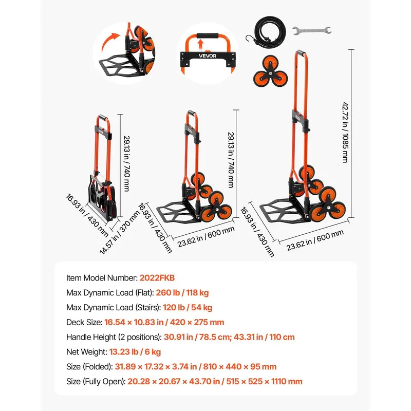 3 In 1 Industrial Stair Climbing Cart, 770 lbs