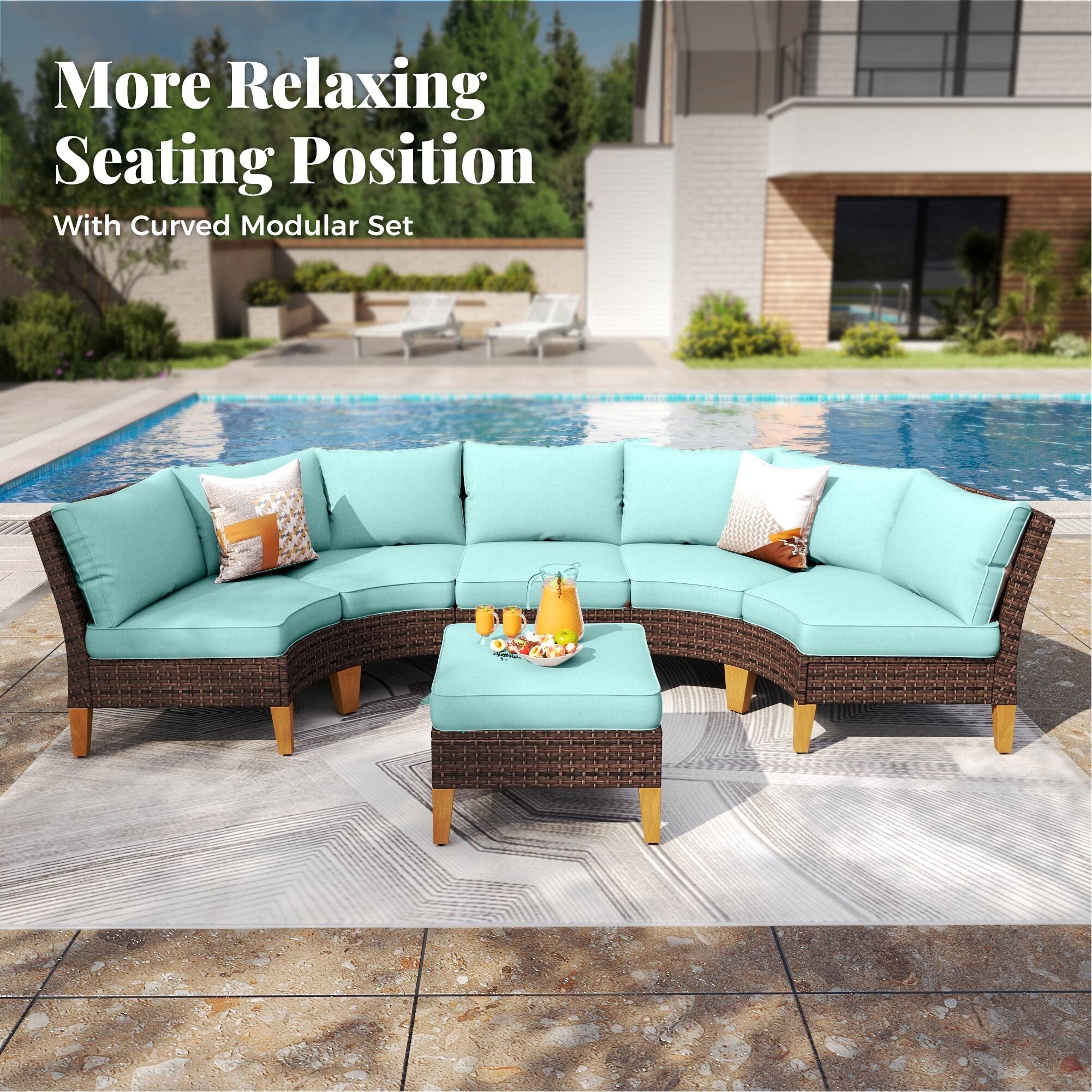 6-11 Piece Patio Outdoor Wicker Sectional Sofa Half-Moon Furniture Set Large Seating Conversation Sets with Fire Pit Table