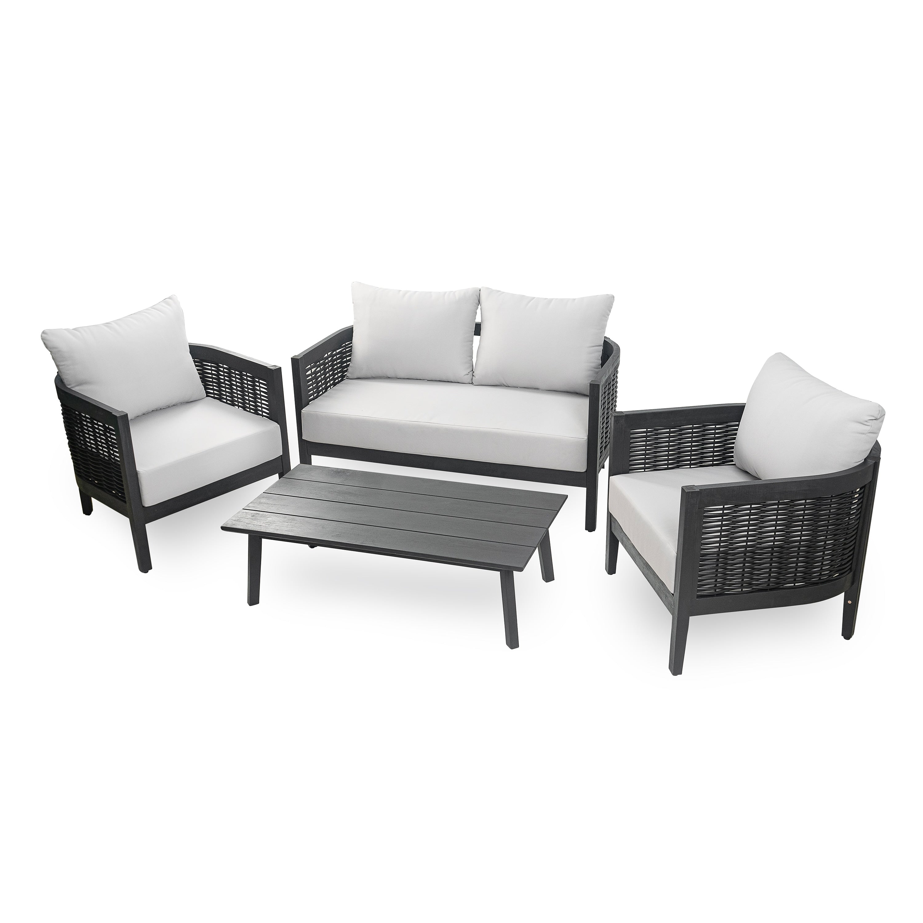 Burchett Outdoor Acacia Wood and Wicker 4 Seater Chat Set with Optional Sunbrella Cushions by Christopher Knight Home