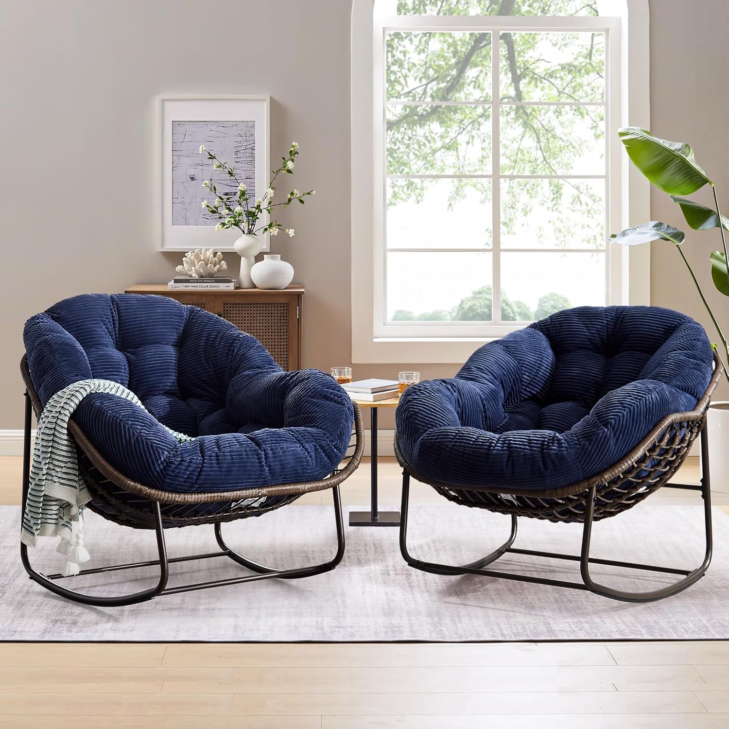 Oversized Outdoor Egg Rocking Chair with Thick Cushion – Comfortable Patio & Indoor Lounge Seating Clearance Sale