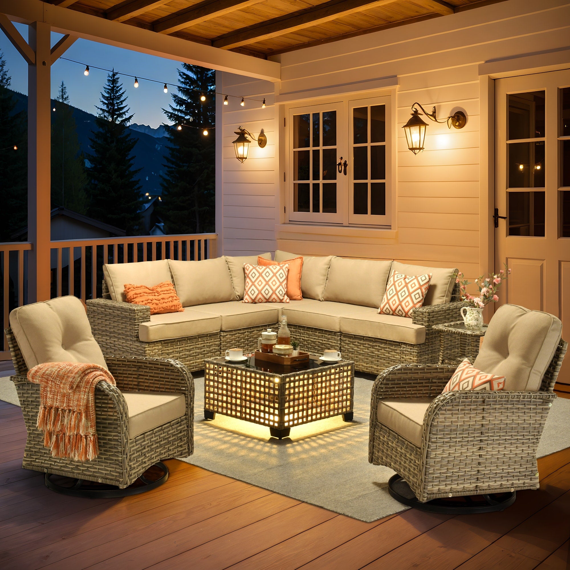 XIZZI 9-piece Outdoor Wicker Patio Furniture Set with Swivel Chairs