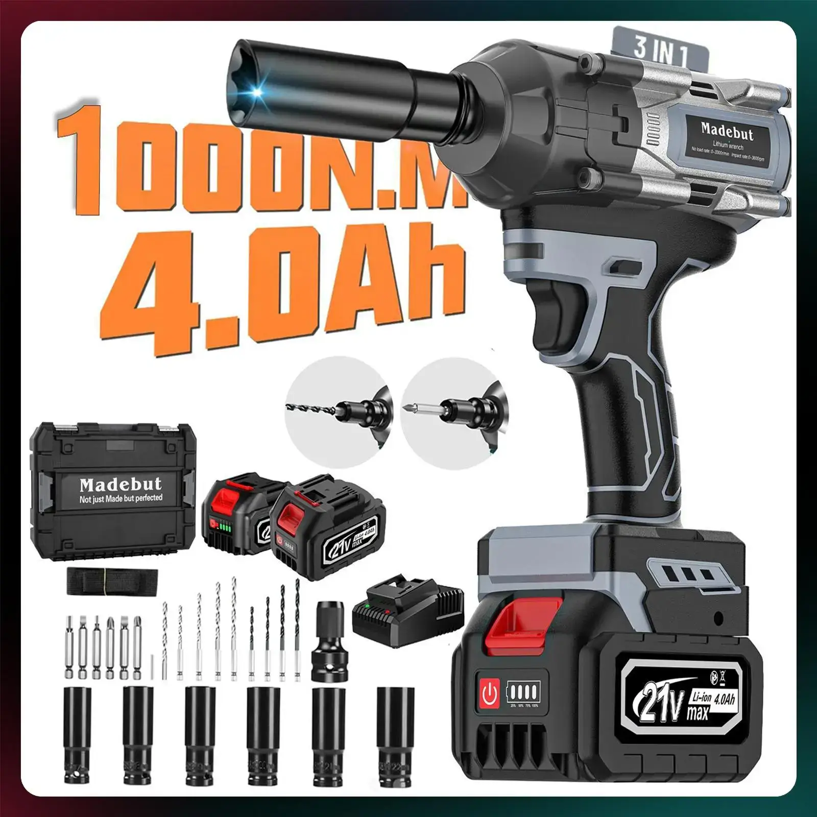 1000N.m Cordless Impact Wrench - High Torque Electric Gun