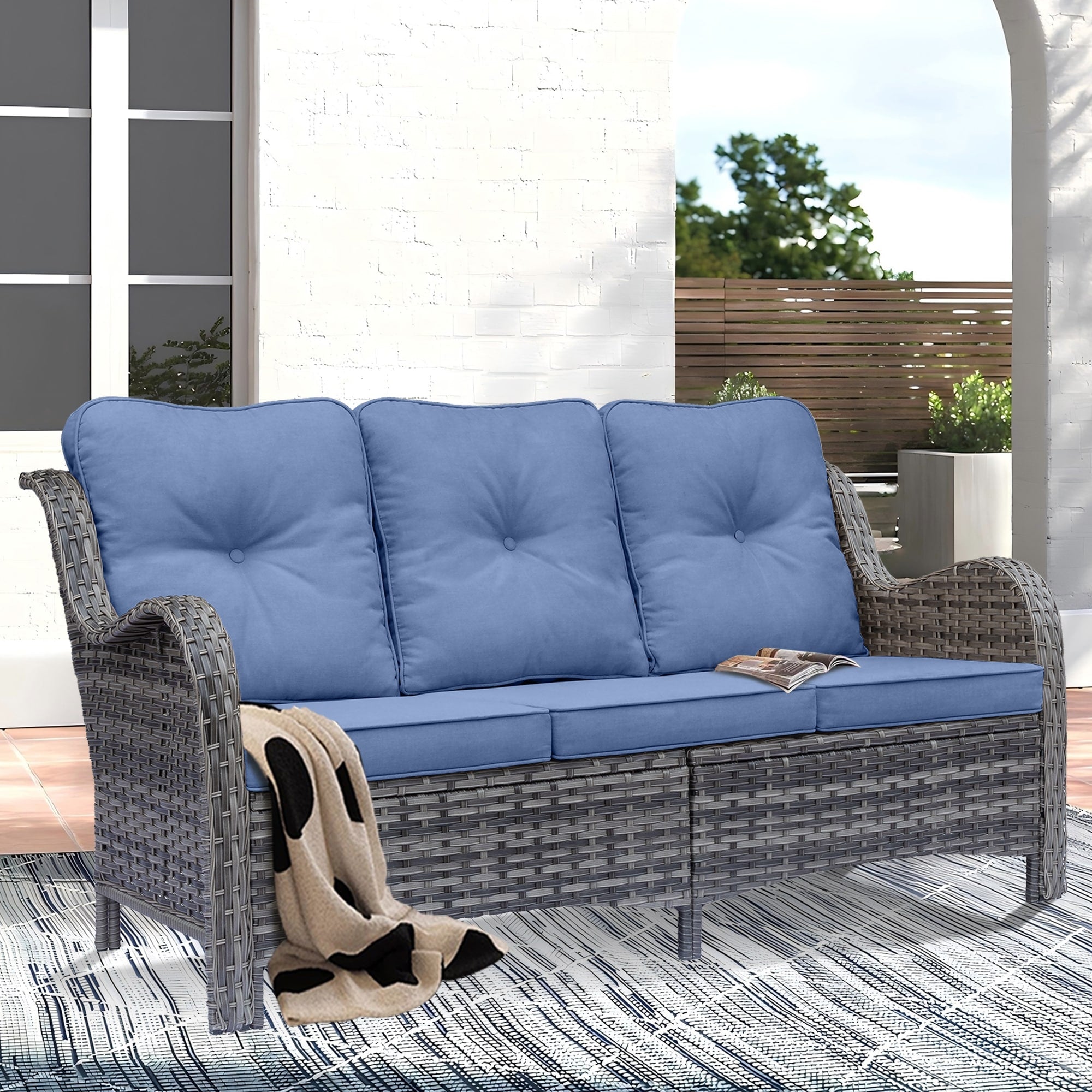 Outdoor Patio Furniture Set-Wicker Patio Conversation Swivel Chair Set