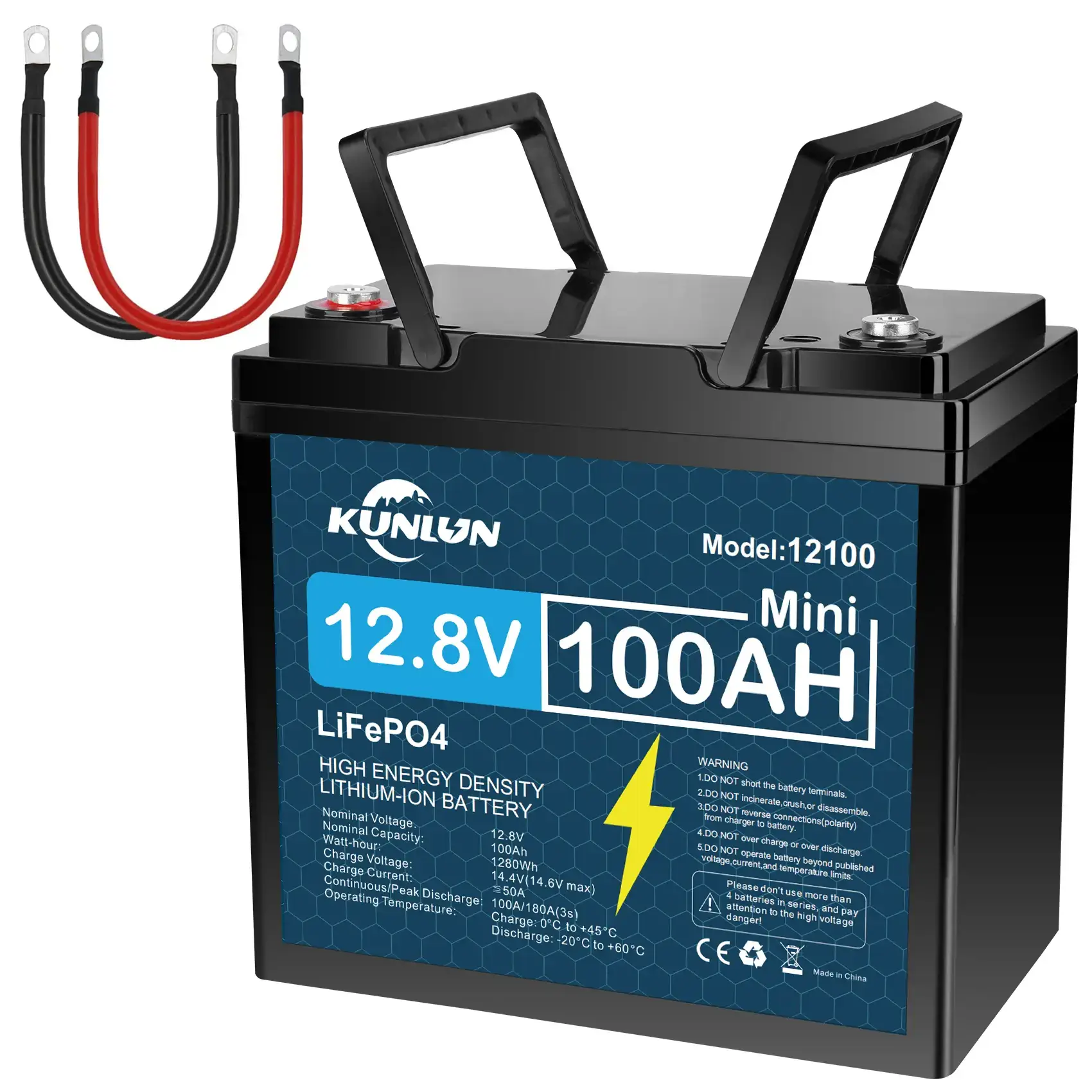 12V 100Ah LiFePO4 Battery, Smart BMS 5000+ Cycles Maintenance-Free