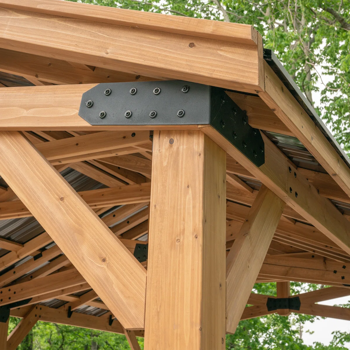 Norwood 20' x 12' Cedar Wood Outdoor Patio Gazebo with Hardtop Galvanized Steel Peak Roof and PowerPort