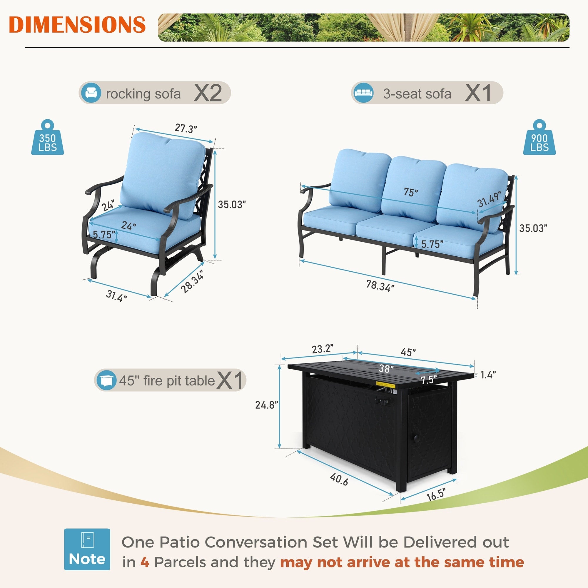 MAISON ARTS Outdoor Sofa Set 4/6-Piece Patio Conversation Set with 45'' Gas Fire Pit Table
