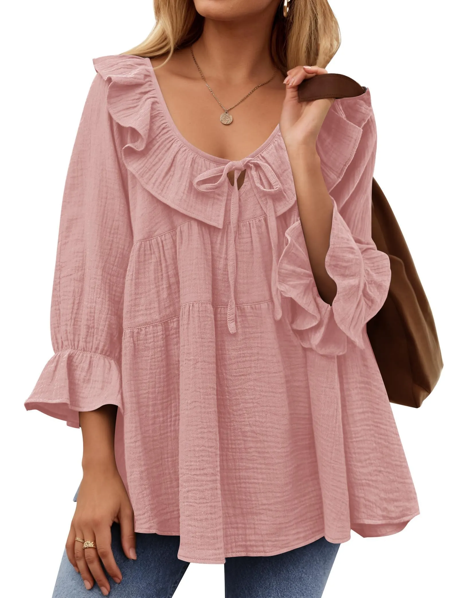 Ruffle Tie Neck Peplum Blouse