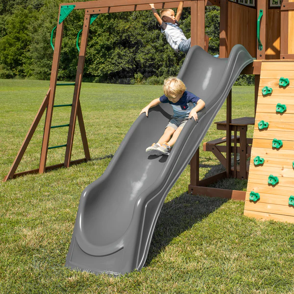 Skyfort II Cedar Wood Swing Set with Wave Slide, Clubhouse, Crow's Nest, and Monkey Bars