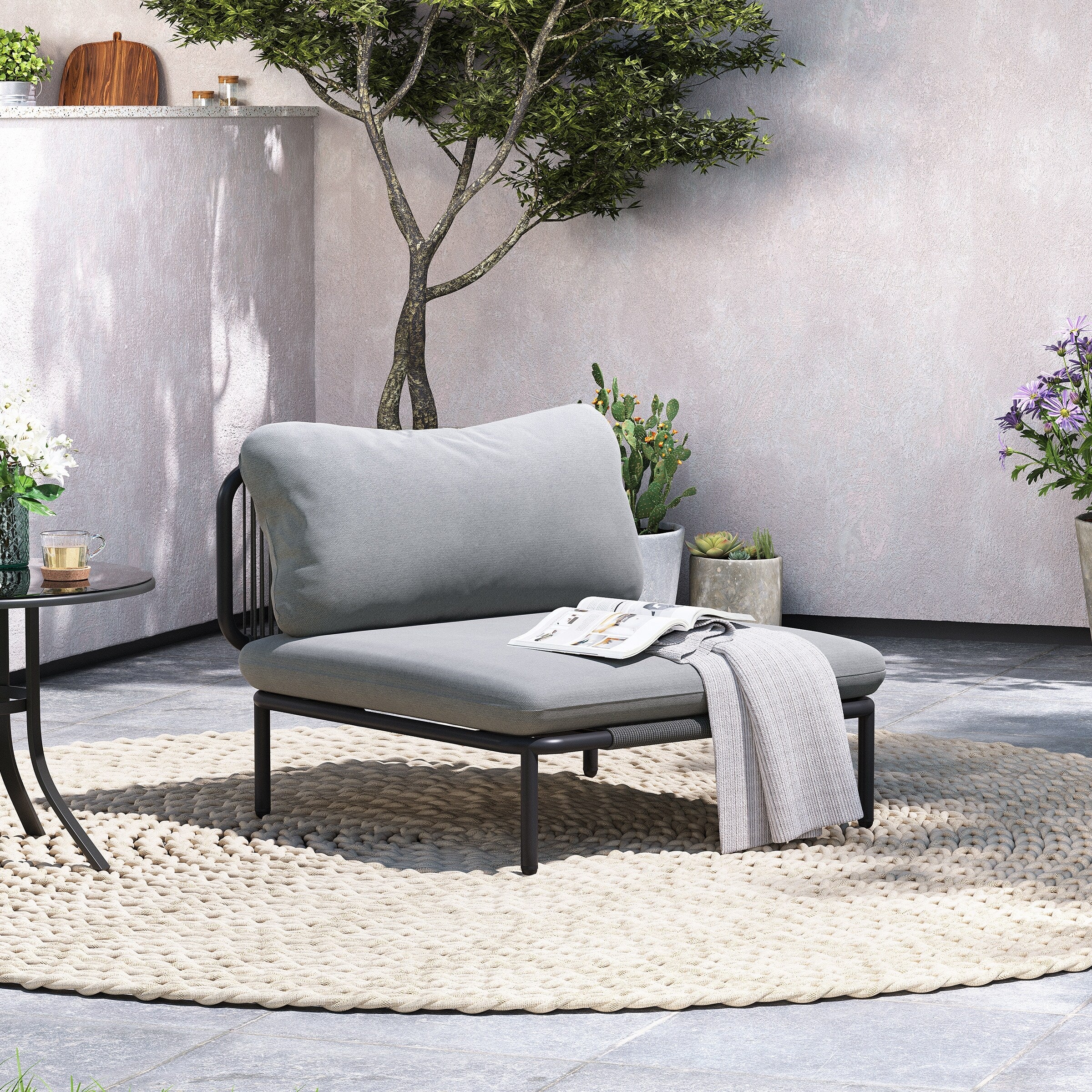 Outdoor Cushioned Sectional Sofa Chat Set Patio Furniture Conversation Set, Free Combination