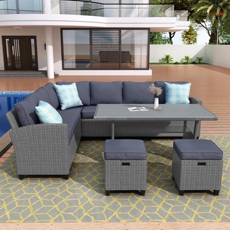 Burgas Wicker/Rattan 7 - Person Seating Group with Cushions
