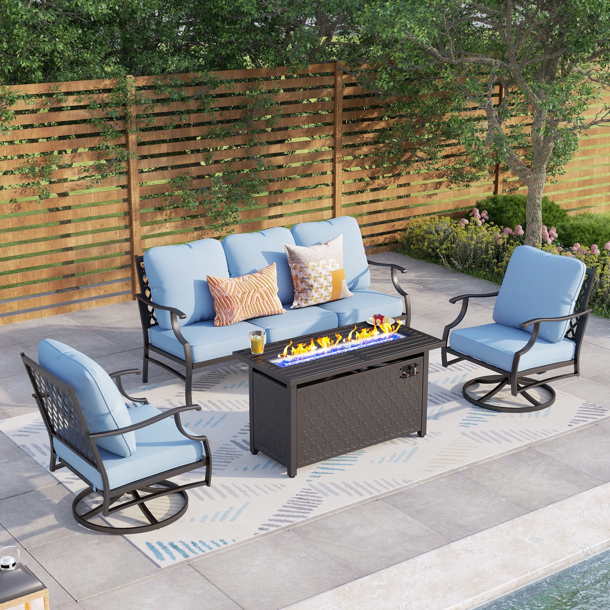 MAISON ARTS Outdoor Sofa Set 4/6-Piece Patio Conversation Set with 45'' Gas Fire Pit Table
