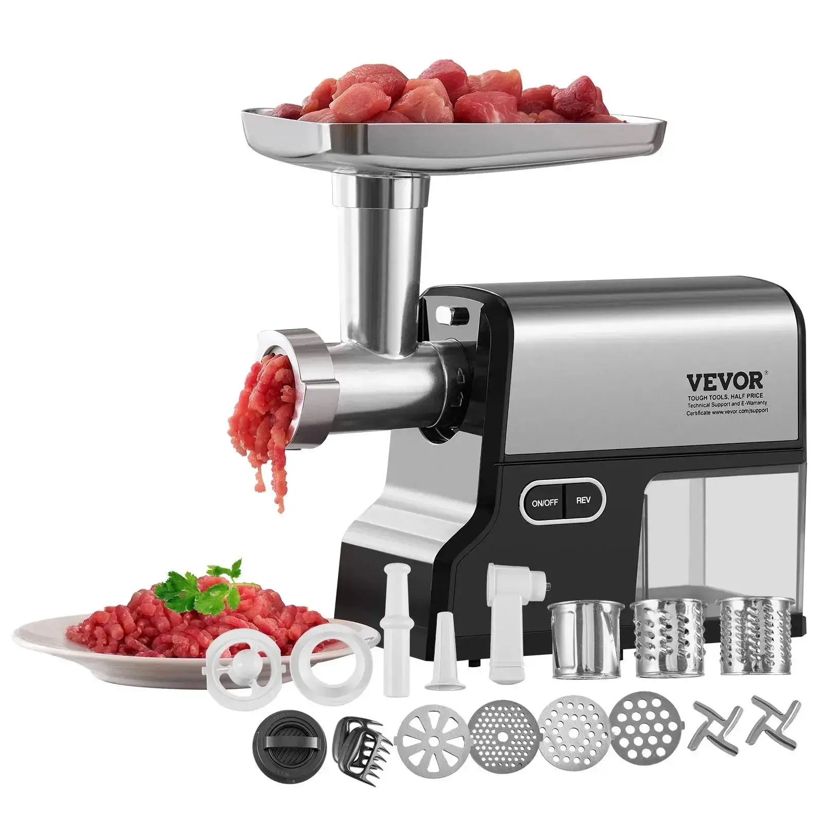 Meat Grinder, 3 Lbs/Min Capacity Electric Meat Grinders with Blade, Grinding Plate, Sausage Maker, Kubbe Kit, Burger Press, Chopper Attachment, Stainless Steel Meat Mincer for Home Kitchen