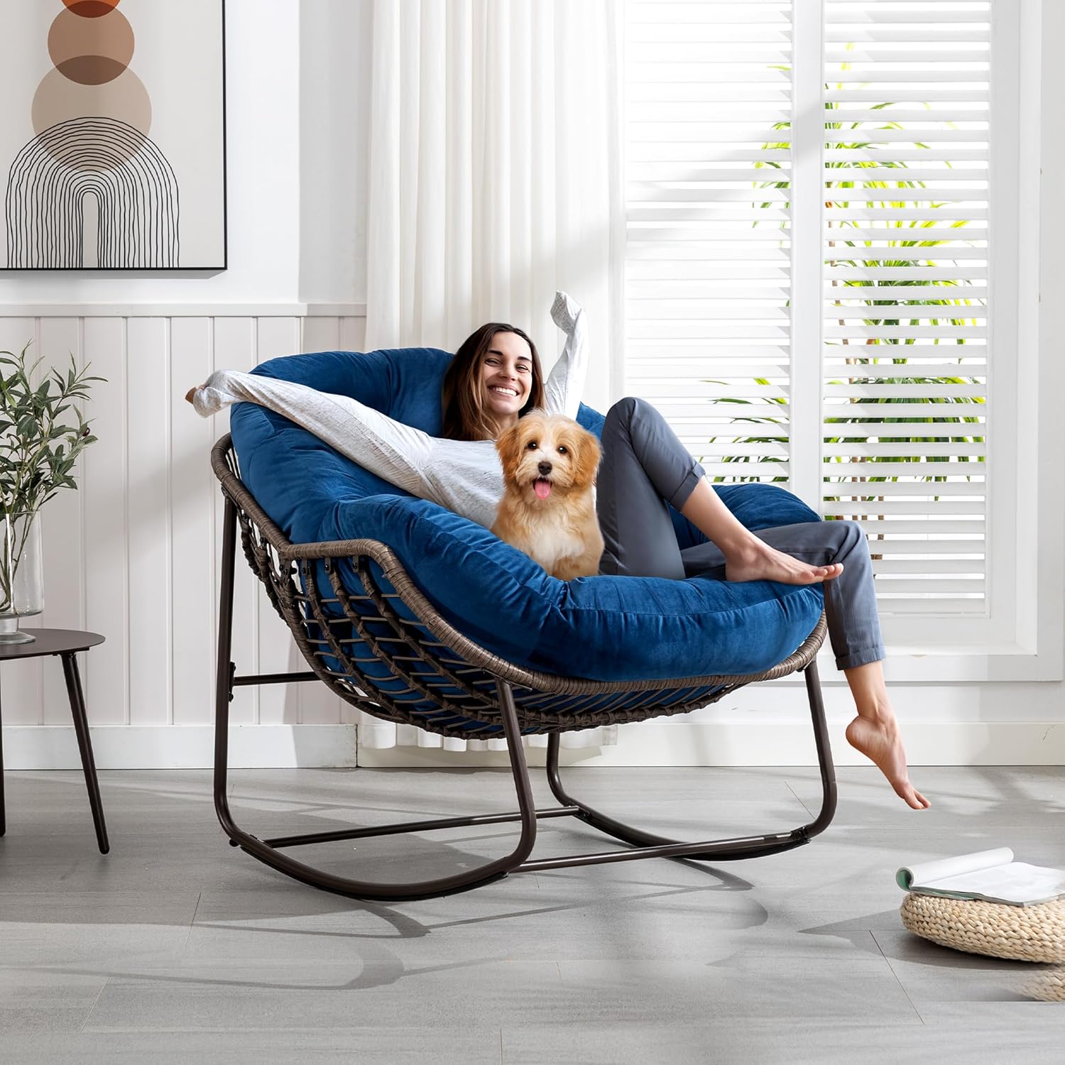 Oversized Outdoor Egg Rocking Chair with Thick Cushion – Comfortable Patio & Indoor Lounge Seating Clearance Sale