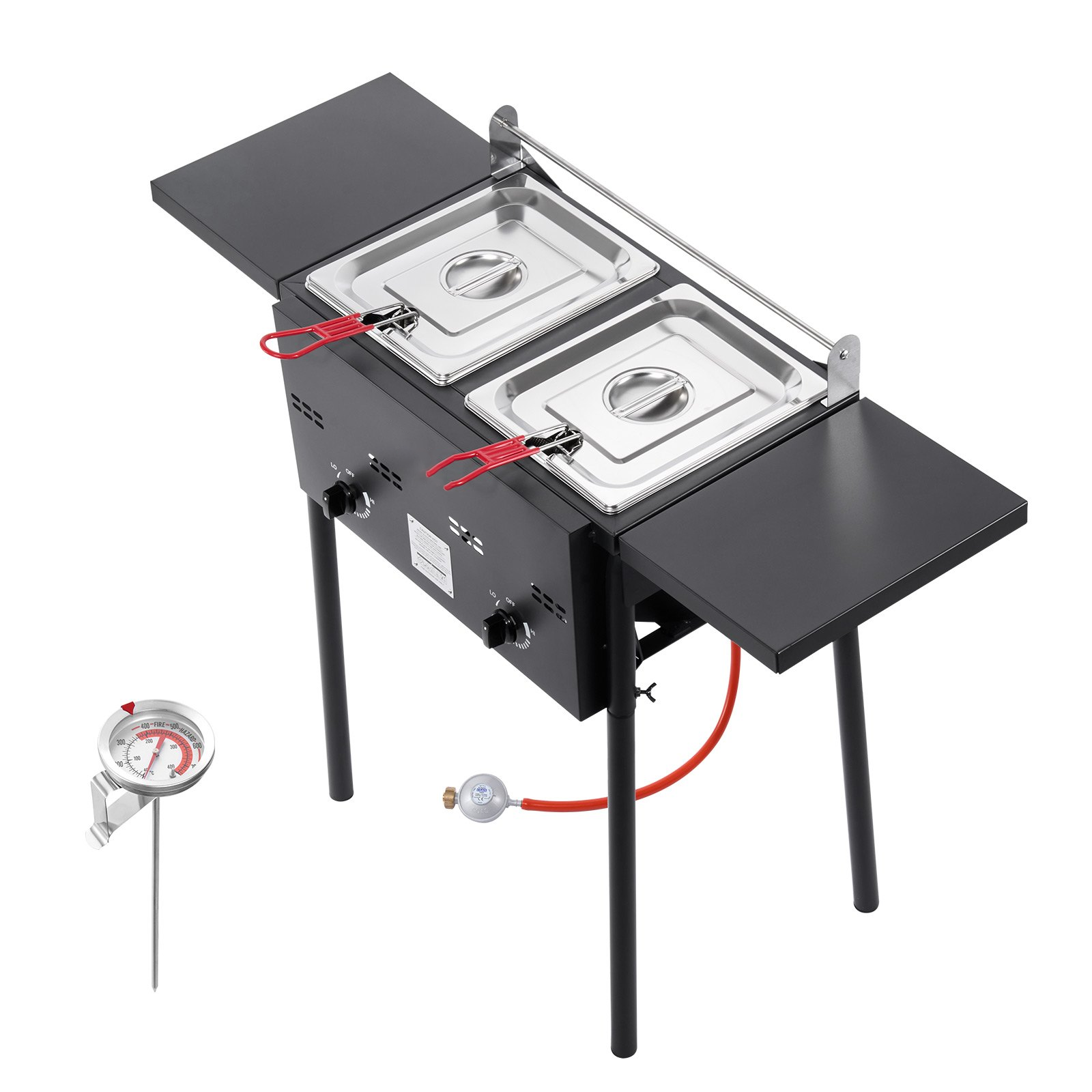 ⚡️Clearance sale⚡️ Outdoor Propane Deep Fryer, Dual-Tank 8QTx2 Commercial Fryer, Stainless Steel Cooker with Foldable Platform