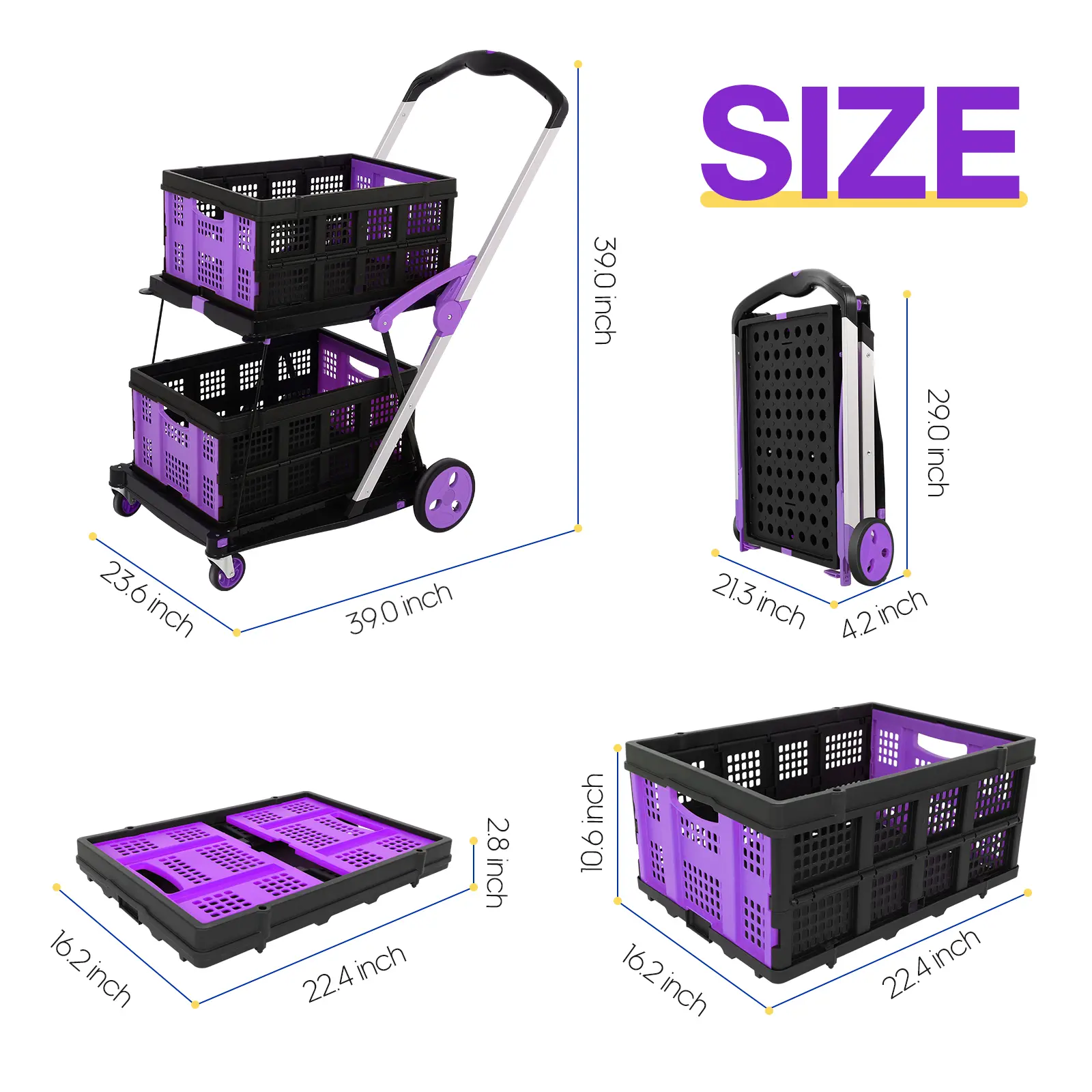 2‑Basket Collapsible Utility Trolley Cart