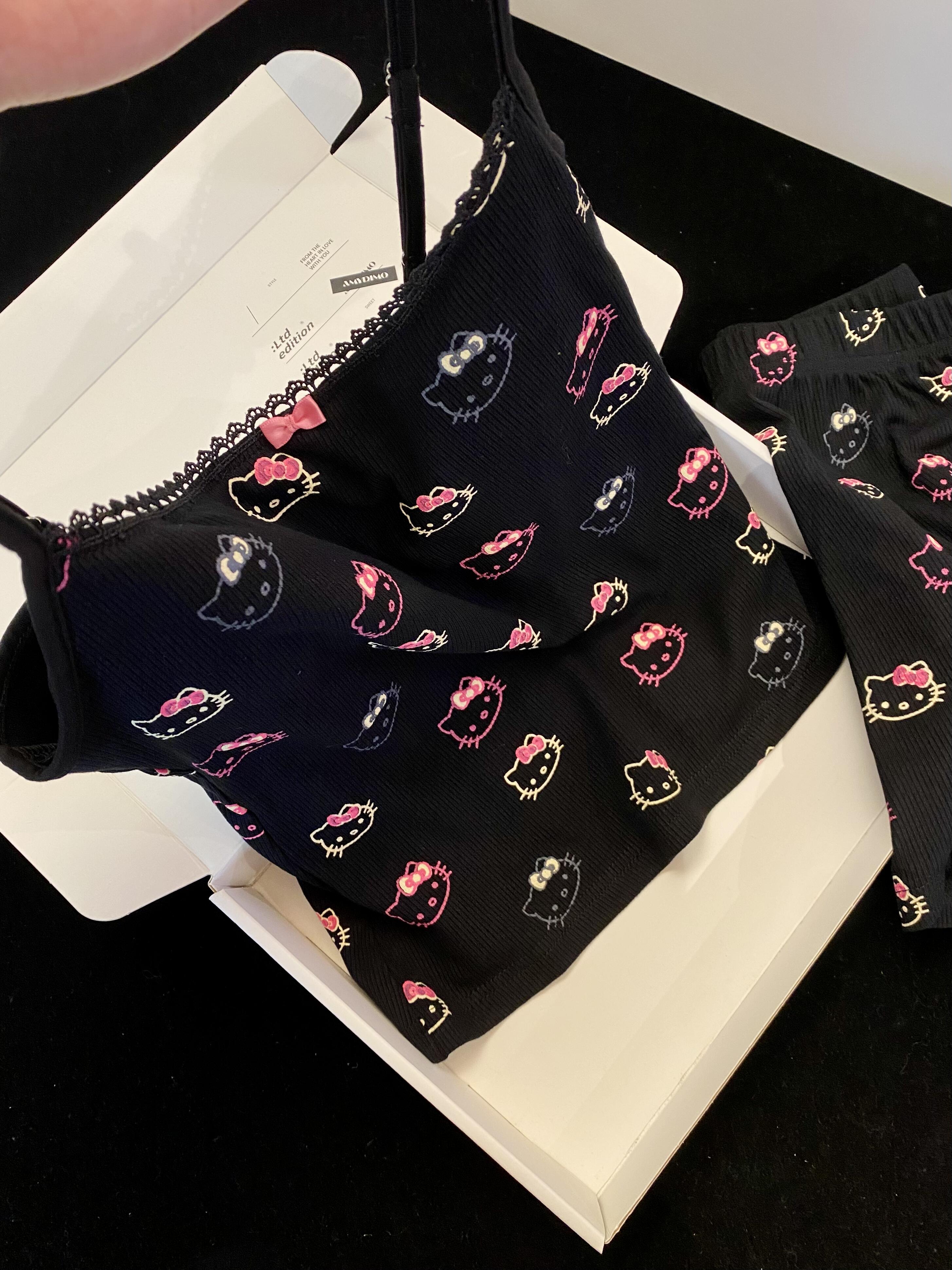 Hellokitty Black Lace Pajama Set 2 Piece