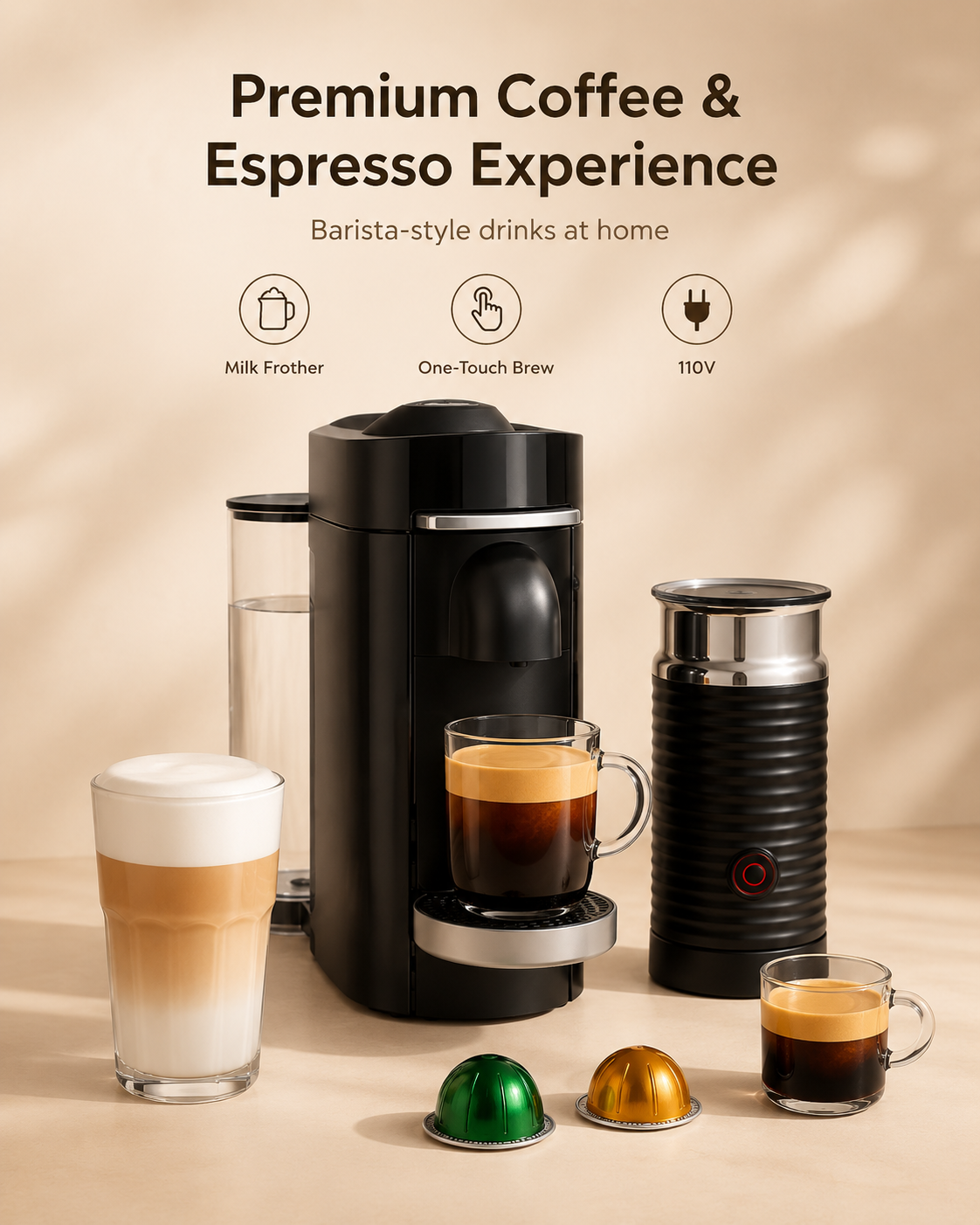 ✨ Deluxe Coffee & Espresso Maker with Milk Frother – Titanium Finish, 110V