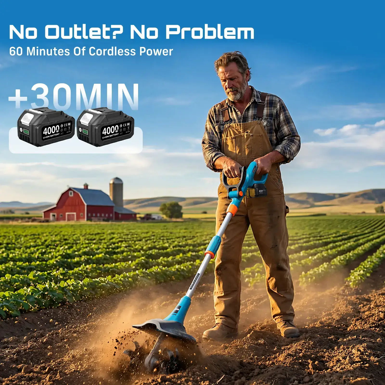 Electric Tiller for Gardening, 360 RPM Rototiller Cordless Cultivator, Total 8000mAh Battery Powered Garden Tiller 4 Pcs Blades for Smooth Tilling, Handheld Tiller for Raised Garden Beds Outdoorfun#SummerVibes