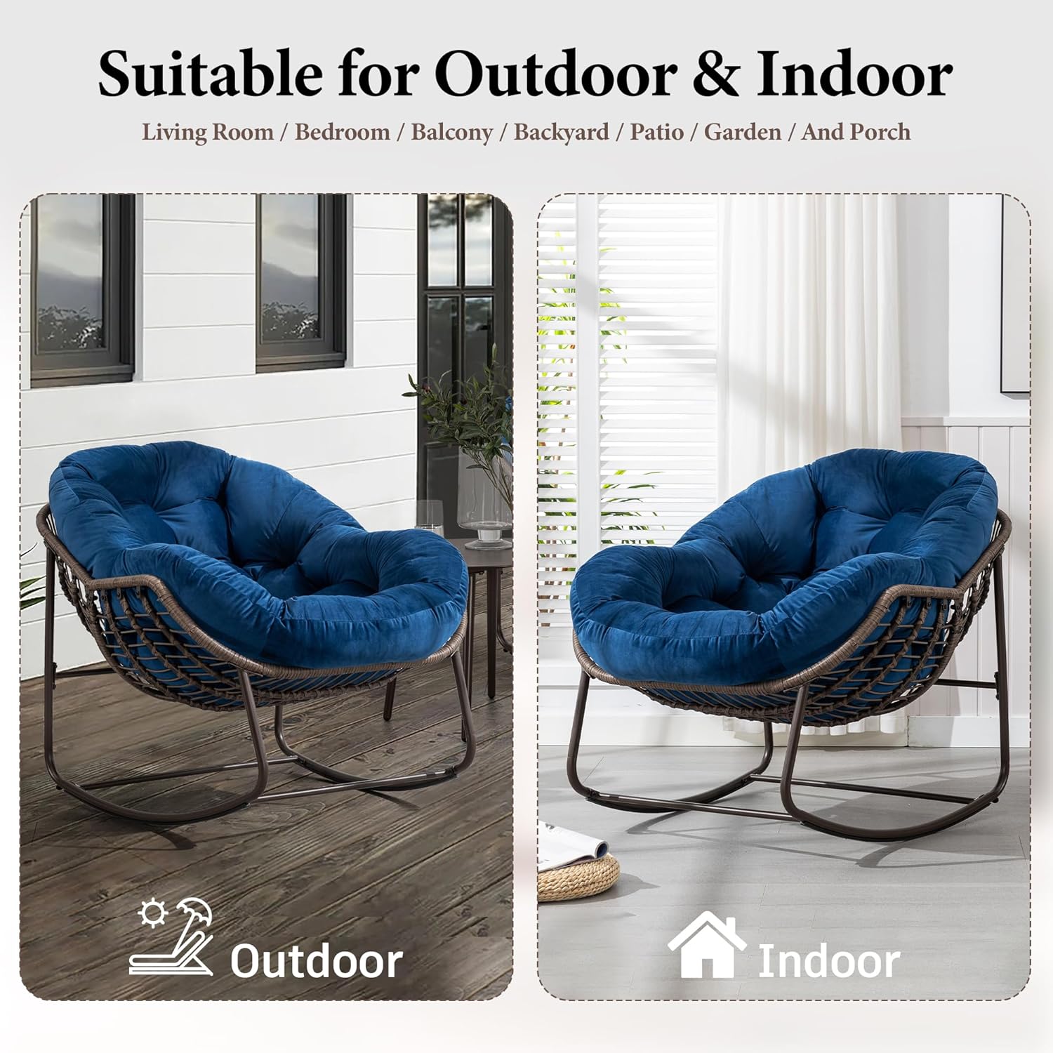 Oversized Outdoor Egg Rocking Chair with Thick Cushion – Comfortable Patio & Indoor Lounge Seating Clearance Sale
