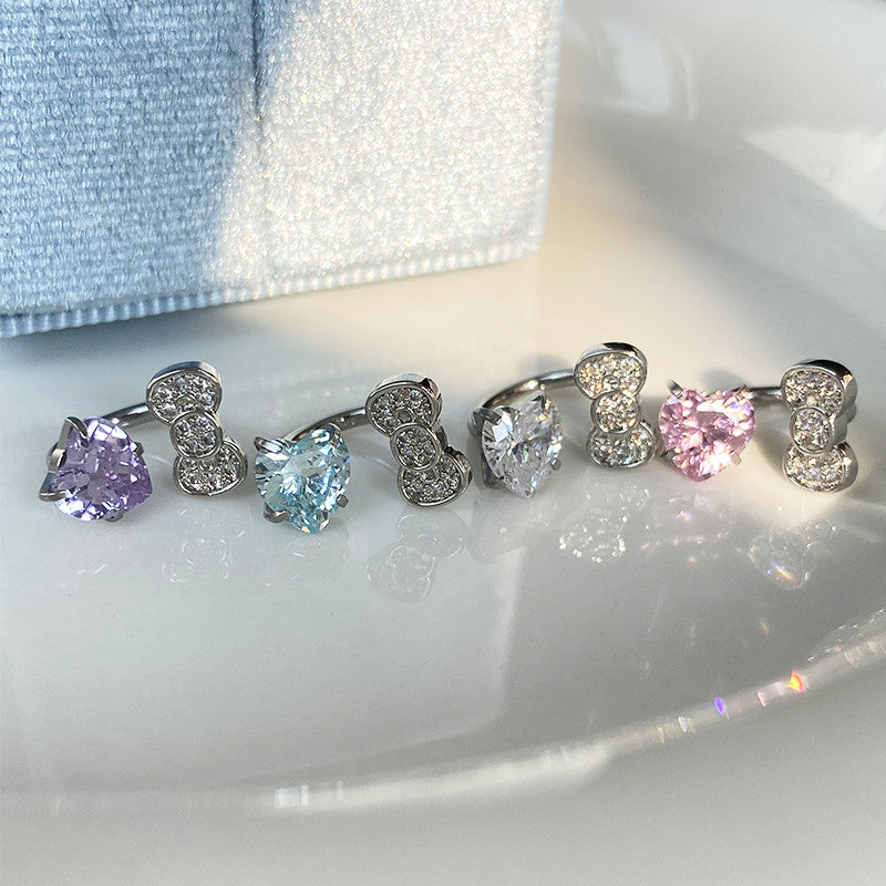 Rhinestone Bow Heart Hello Kitty Helix Earrings