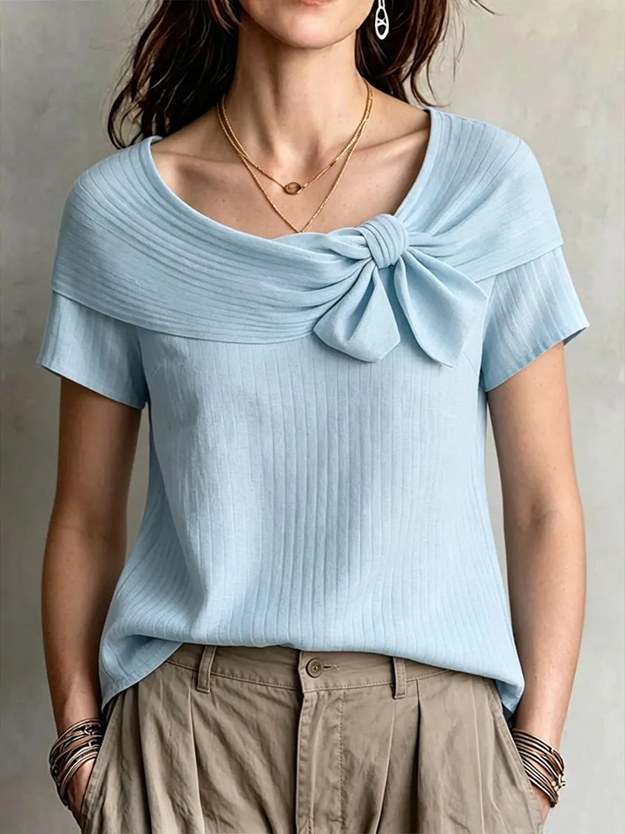Bow Detail Ribbed Knit Top