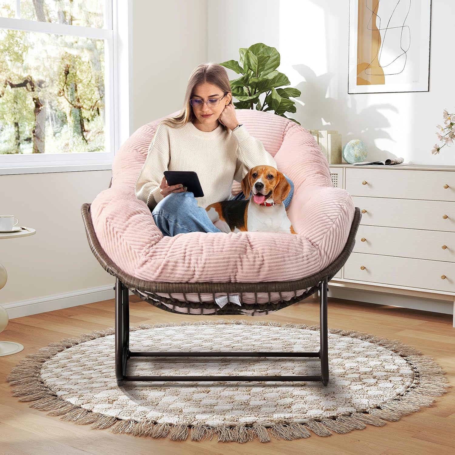 Oversized Outdoor Egg Rocking Chair with Thick Cushion – Comfortable Patio & Indoor Lounge Seating Clearance Sale