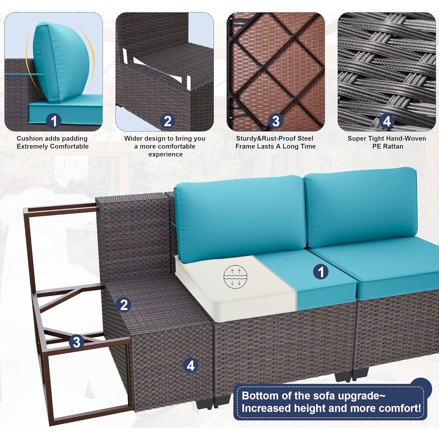Patio Furniture Sectional Sofa Set, PE Rattan Swivel Rocking Chairs Patio Conversation Set