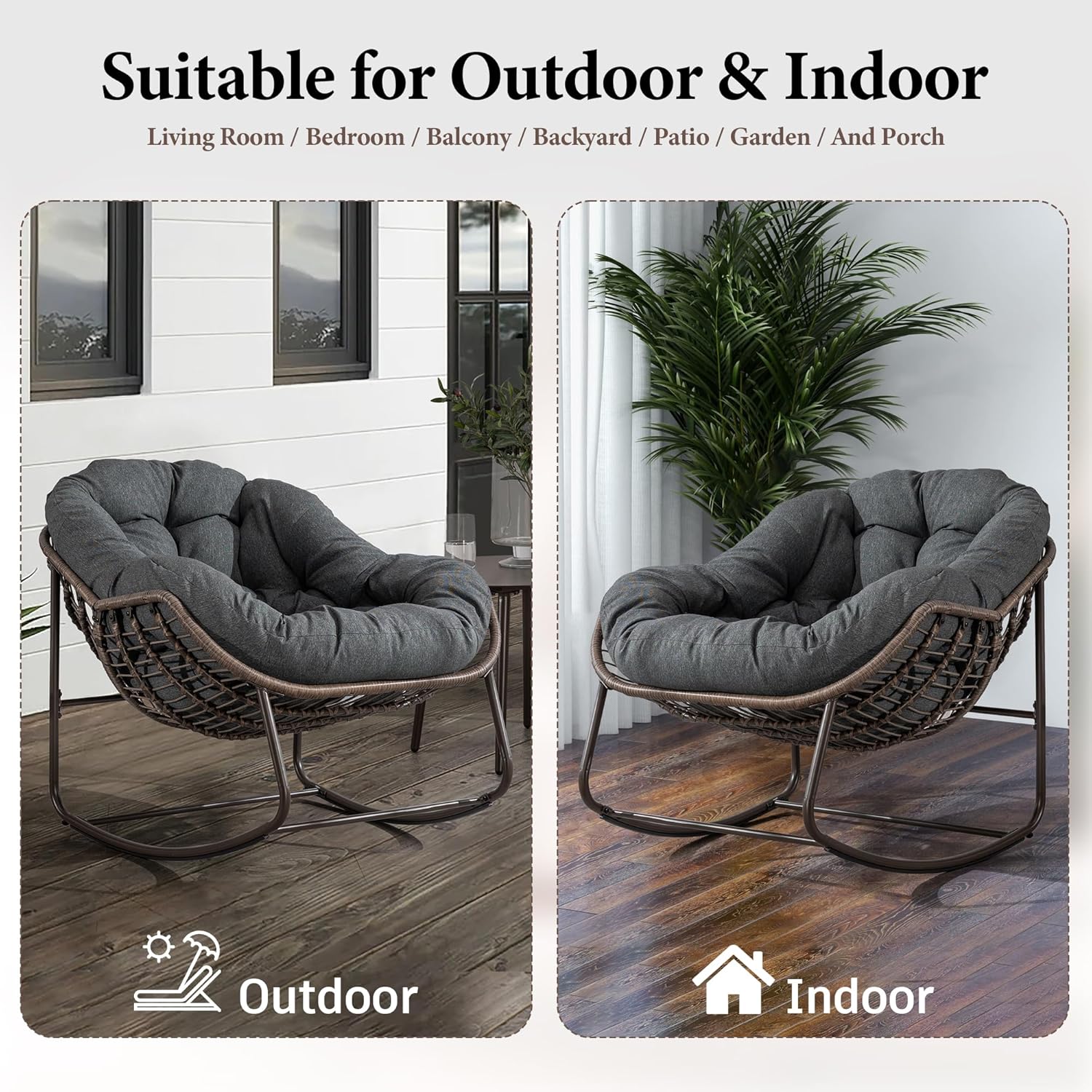 Oversized Outdoor Egg Rocking Chair with Thick Cushion – Comfortable Patio & Indoor Lounge Seating Clearance Sale