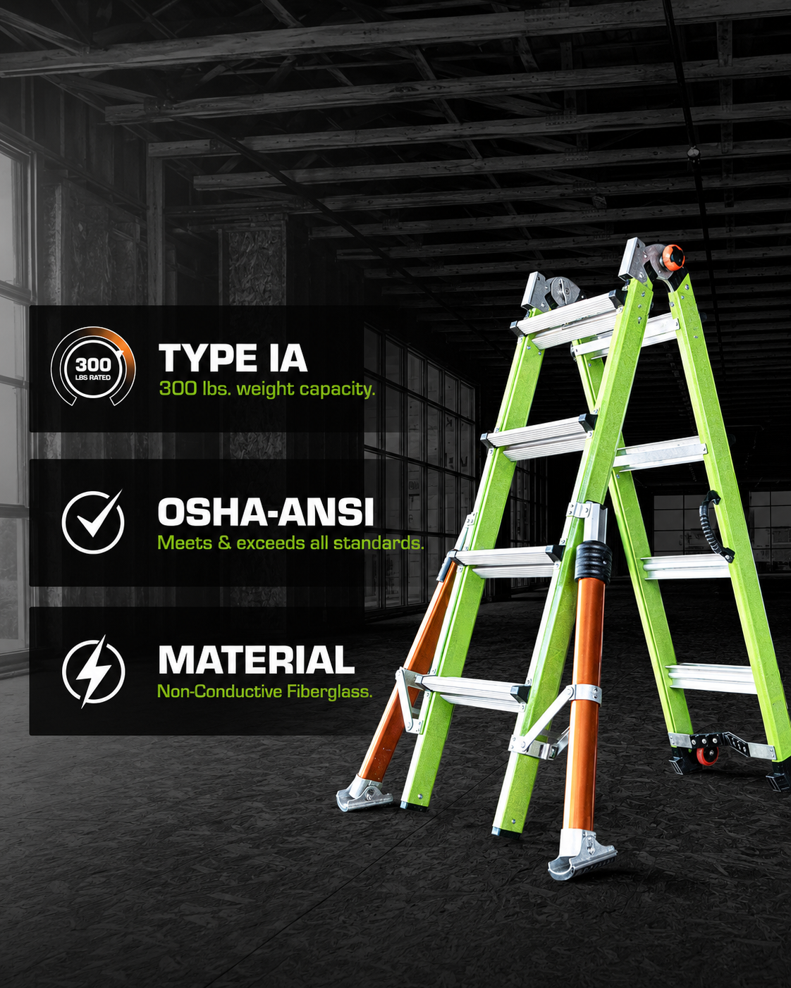 🔥 All-Terrain Multi-Position Fiberglass Ladder – Heavy-Duty, Stable & Easy to Move