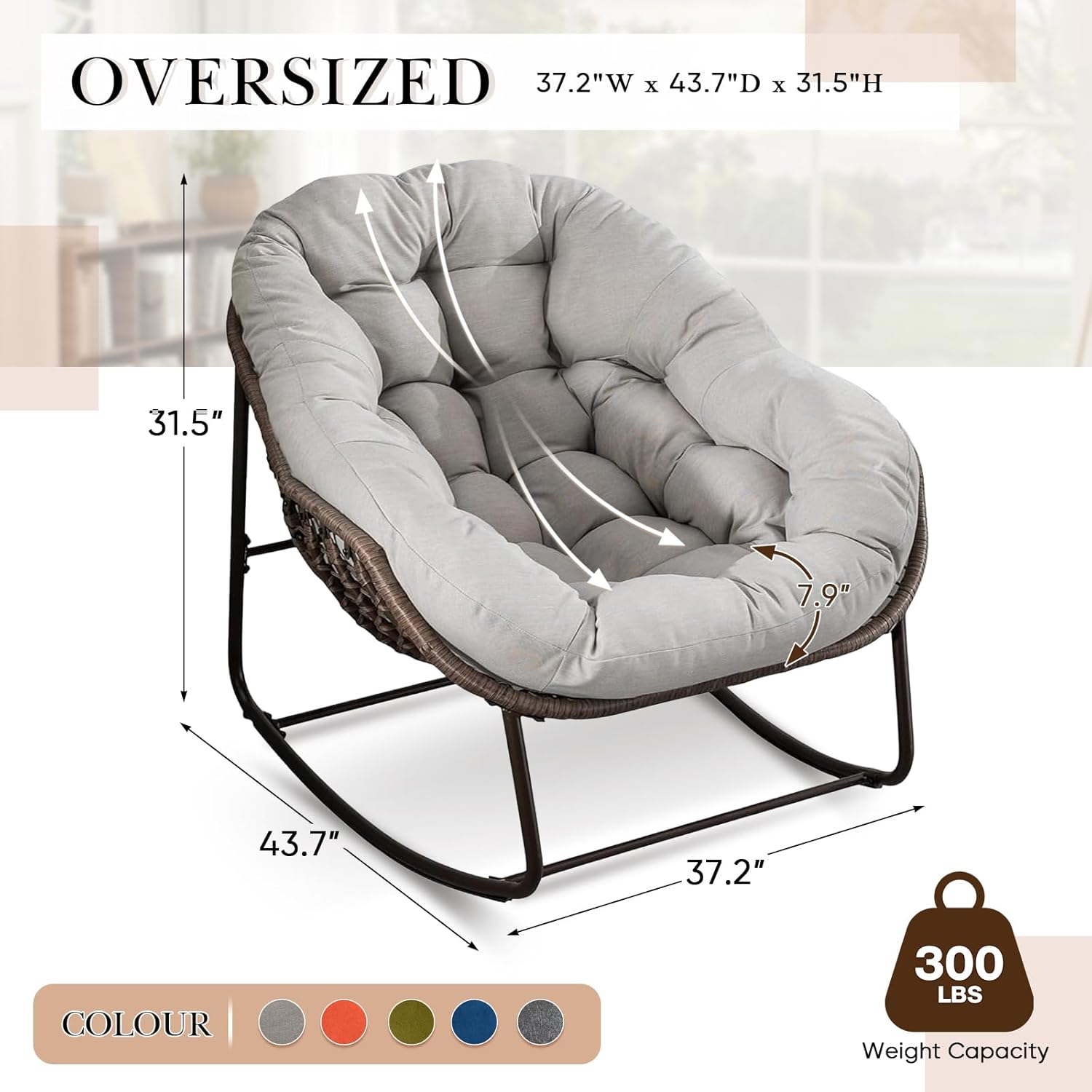 Oversized Outdoor Egg Rocking Chair with Thick Cushion – Comfortable Patio & Indoor Lounge Seating Clearance Sale