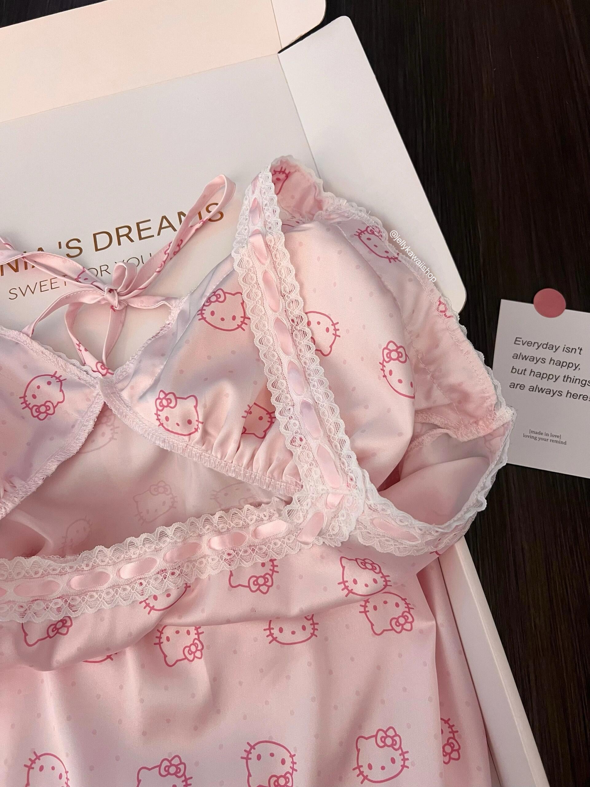Hellokitty Pink Lace Nightgown Satin Slip Dress