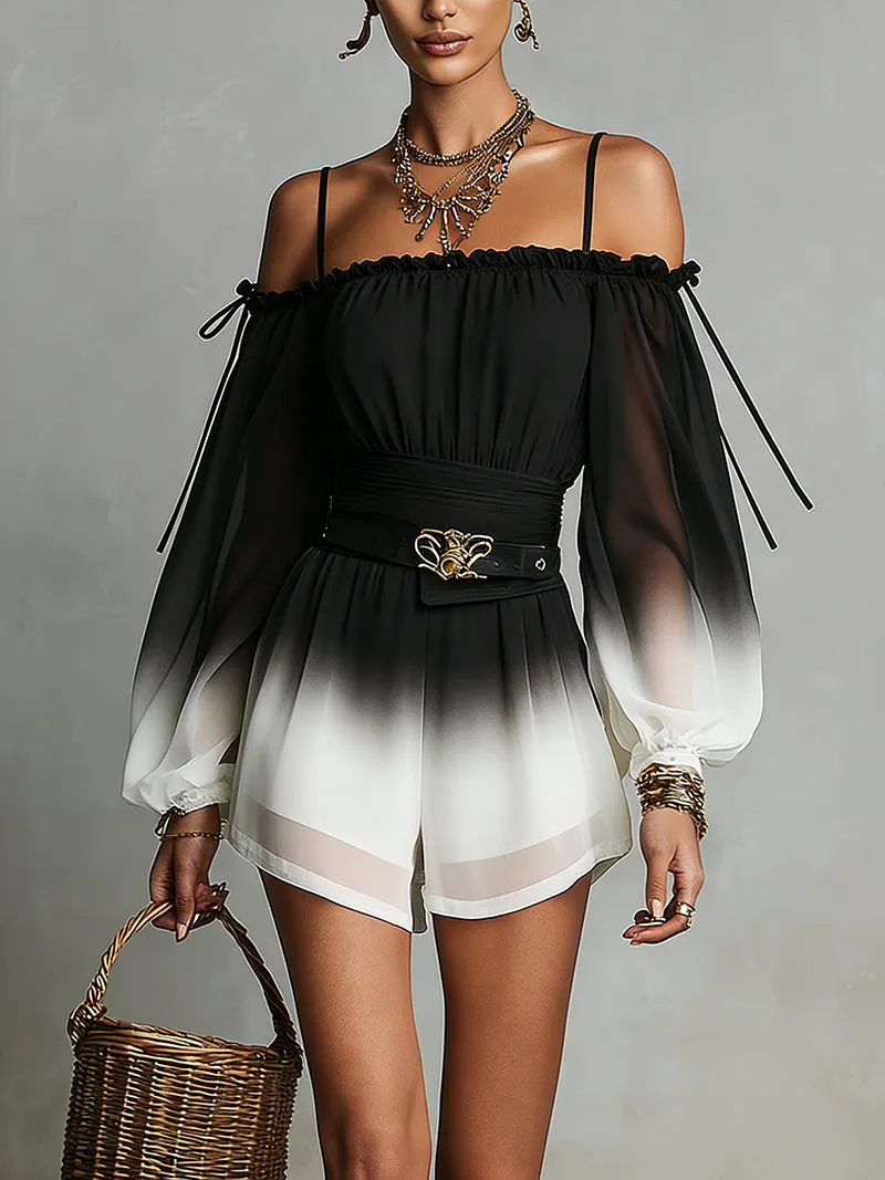 Black And White Ombre Off‐Shoulder Jumpsuit