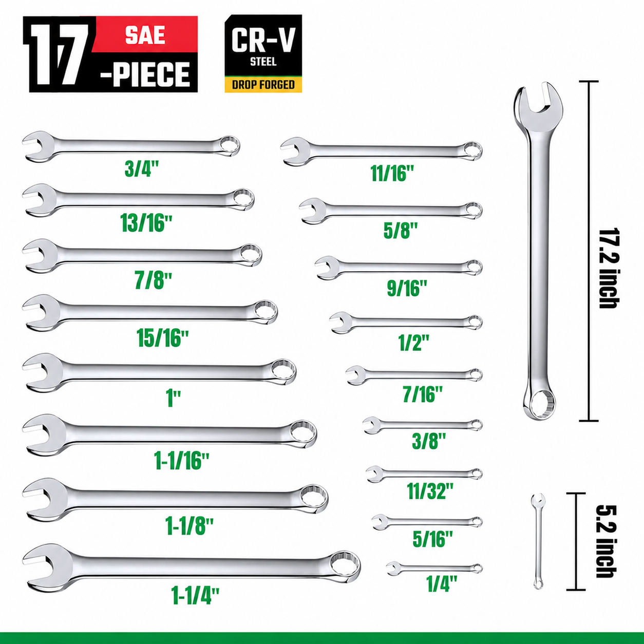 🔥 16/42-Piece Combination Wrench Set – SAE & Metric Chrome Vanadium Steel Tool Kit