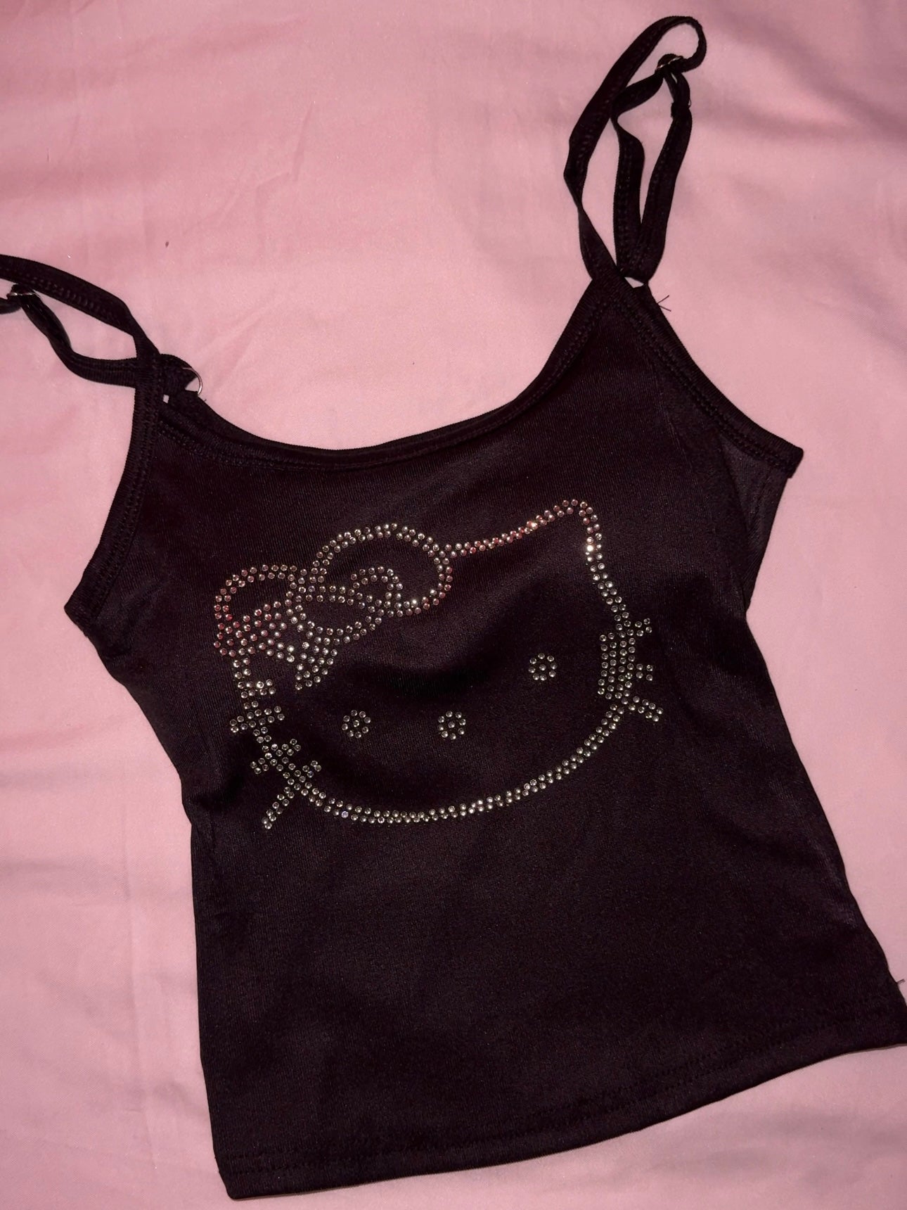 Hellokitty Rhinestone Camisoles Tops with Built in Padded Bra Tank Top