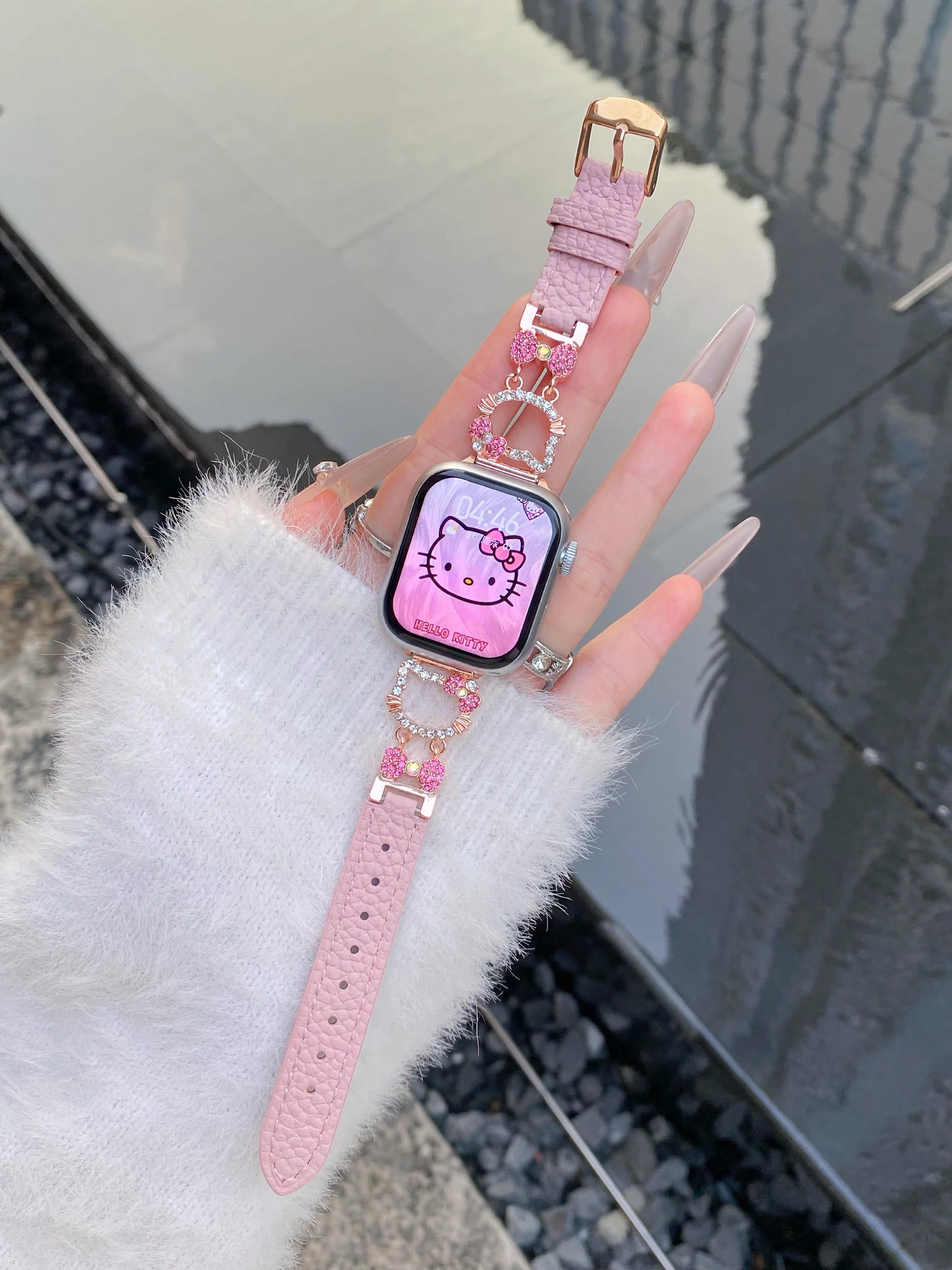 Hellokitty Apple Watch Band Bling Diamond Leather Strap Bands for iWatch Series