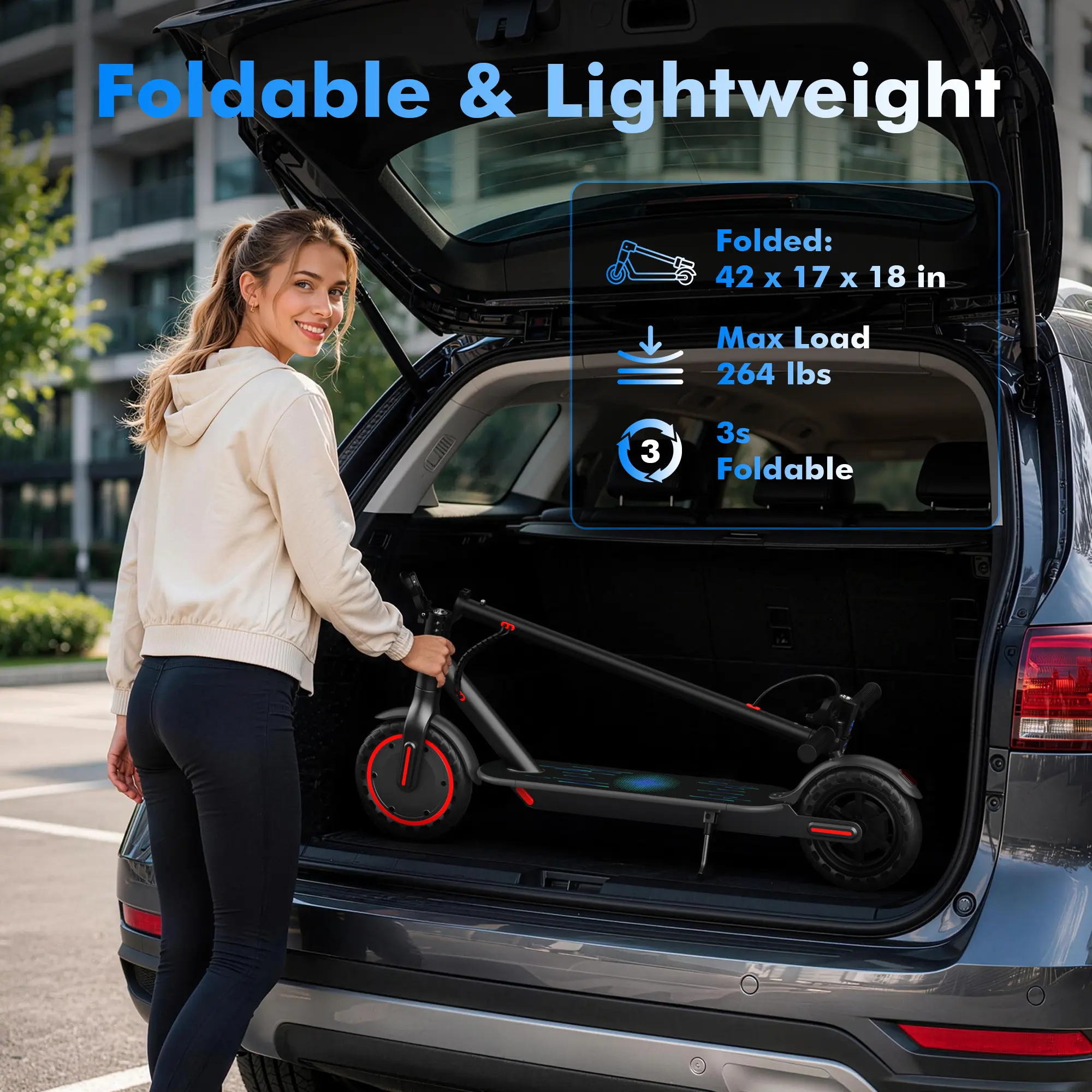 Foldable Electric Scooter, 350W Motor, 36V Battery, 19mph Max Speed, 12-15 Miles Range, 4-Speed, App-Controlled, Dual ABS Brakes, Portable Commuter E-Scooter