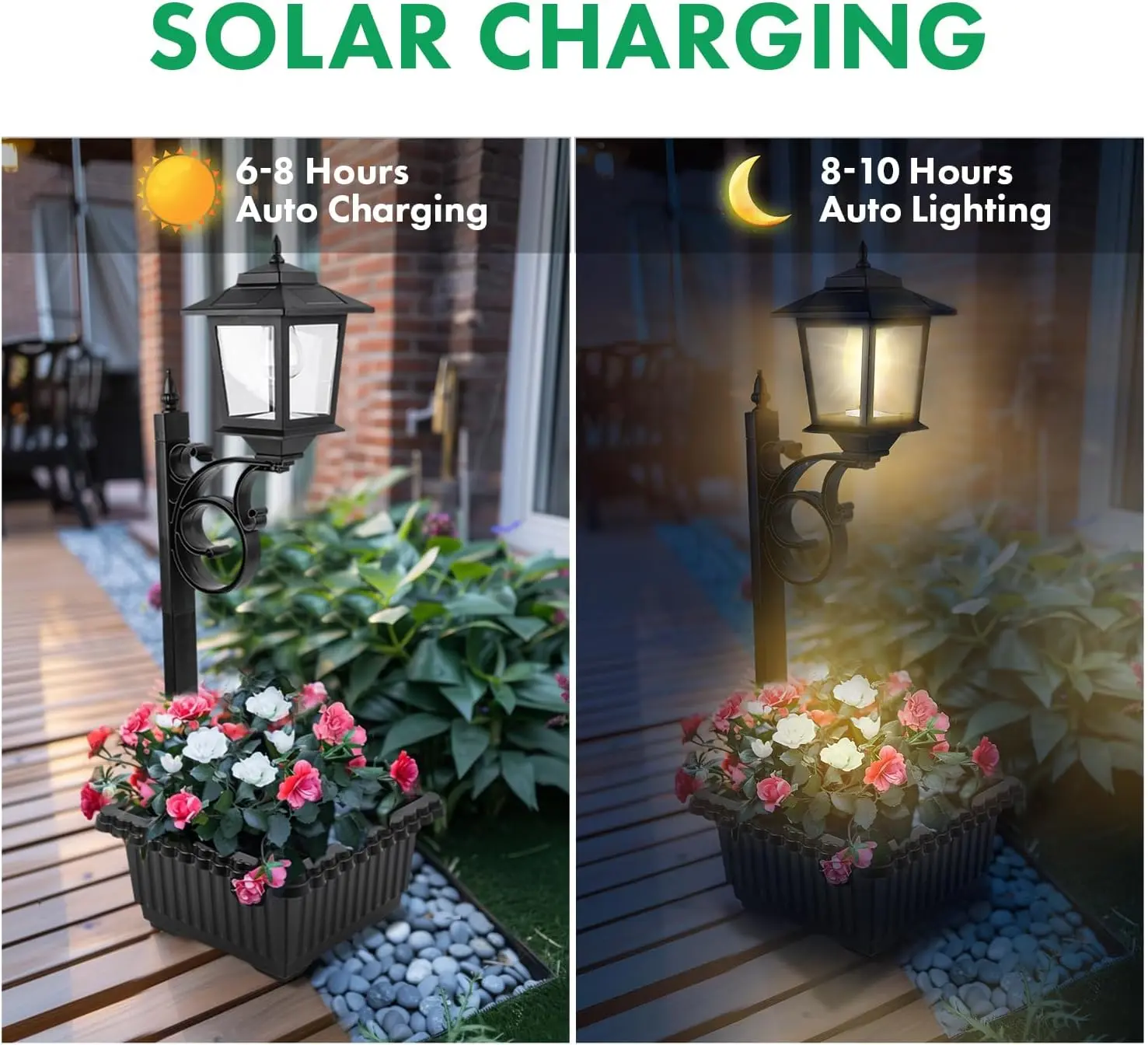 Hoodink Solar Lamp Post Light with Planter Waterproof Outdoor Patio Decor