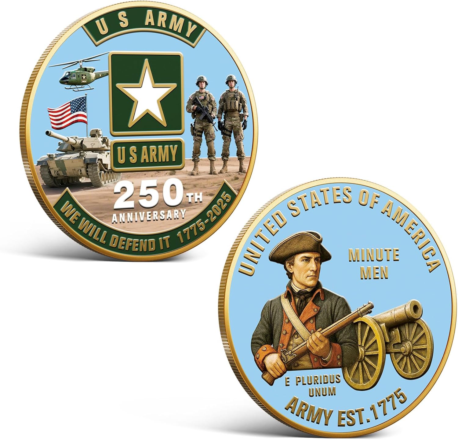 250th Anniversary U.S. Army Commemorative Coin Double-Sided High Relief Design 1775-2025 Military Collector Coin Veteran Gift Patriotic Metal Challenge Coin (Army)