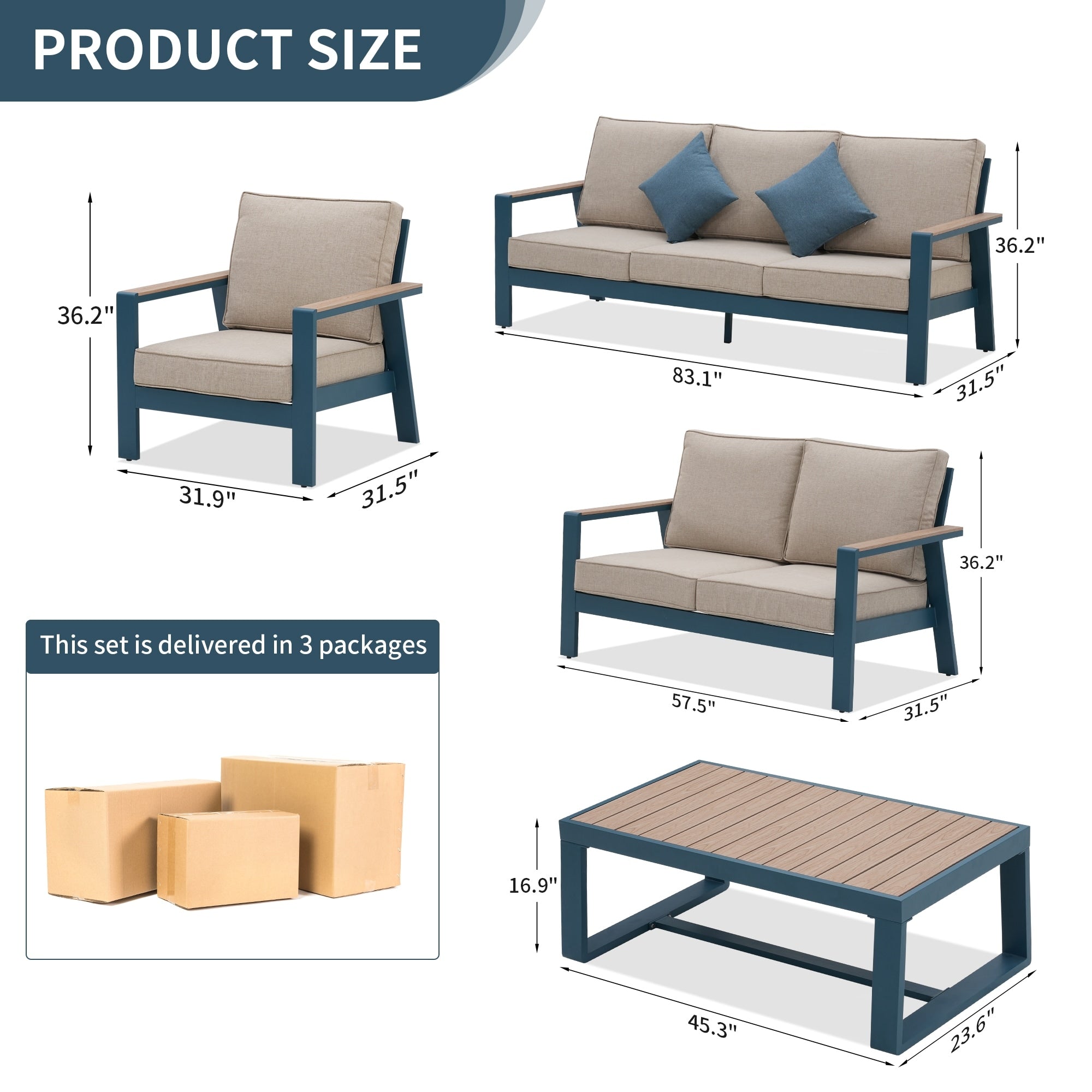 Zenova Aluminum Patio Conversation Sets,Outdoor Sofa Sets