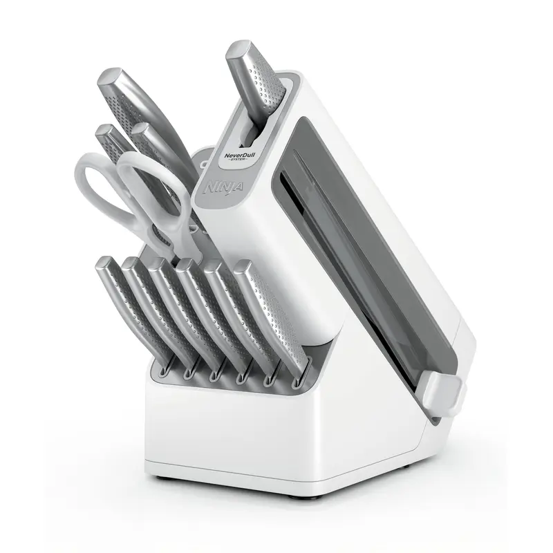 🔪 Special Offer — 12-Piece Stainless Steel Kitchen Knife Set with Built-In Sharpener & White Storage Block ✨