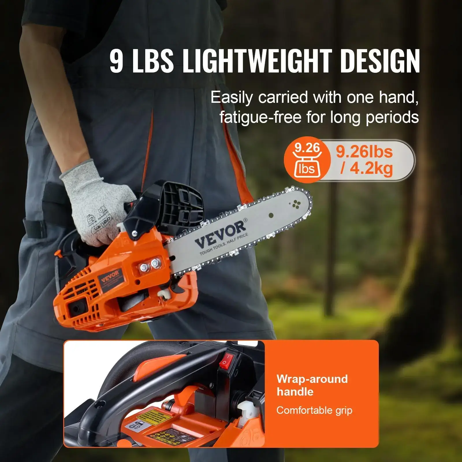 Gas Chainsaw 12-inch 25.4CC 1.2HP Handheld Tree Cutting Tool