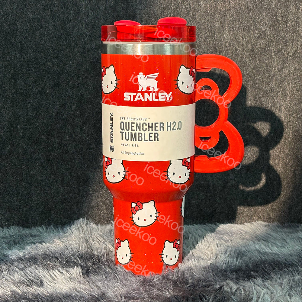 40oz Pink Bow-shaped handle Kitty Tumbler