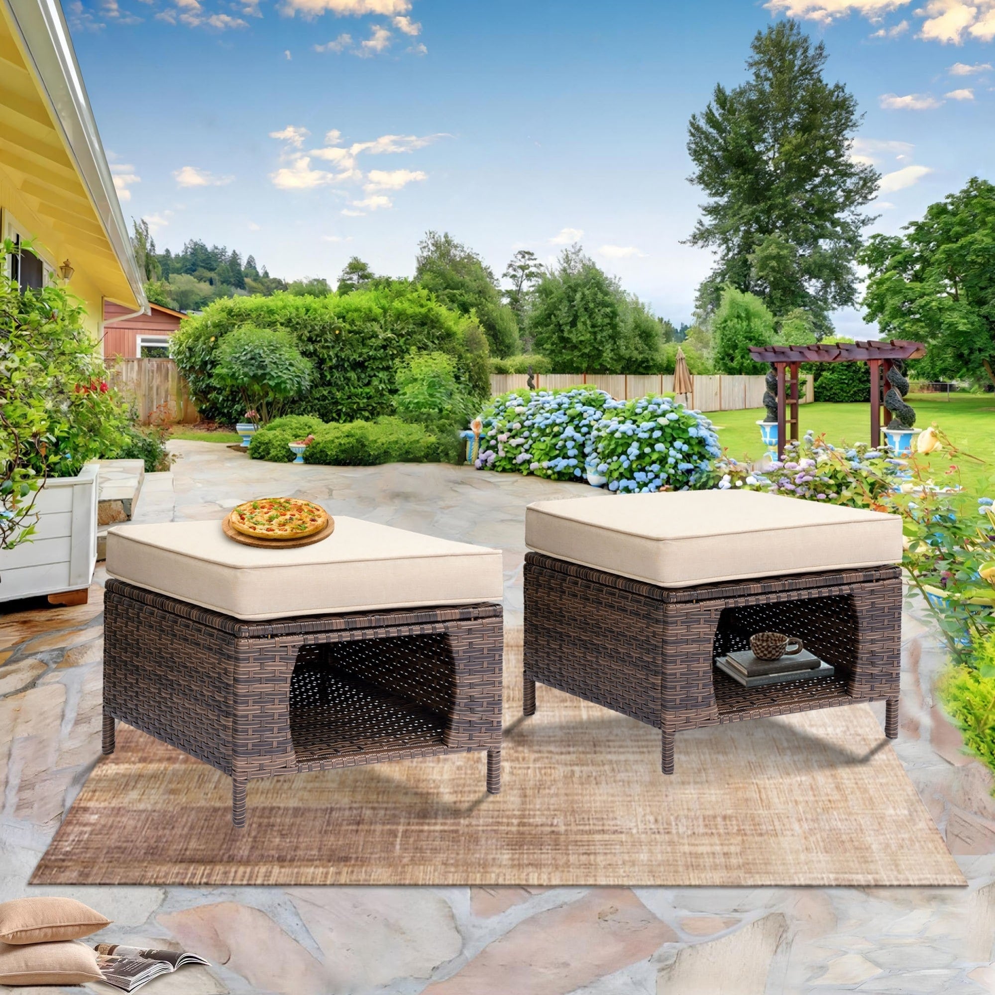 Outdoor Patio Furniture Set-Wicker Patio Conversation Swivel Chair Set