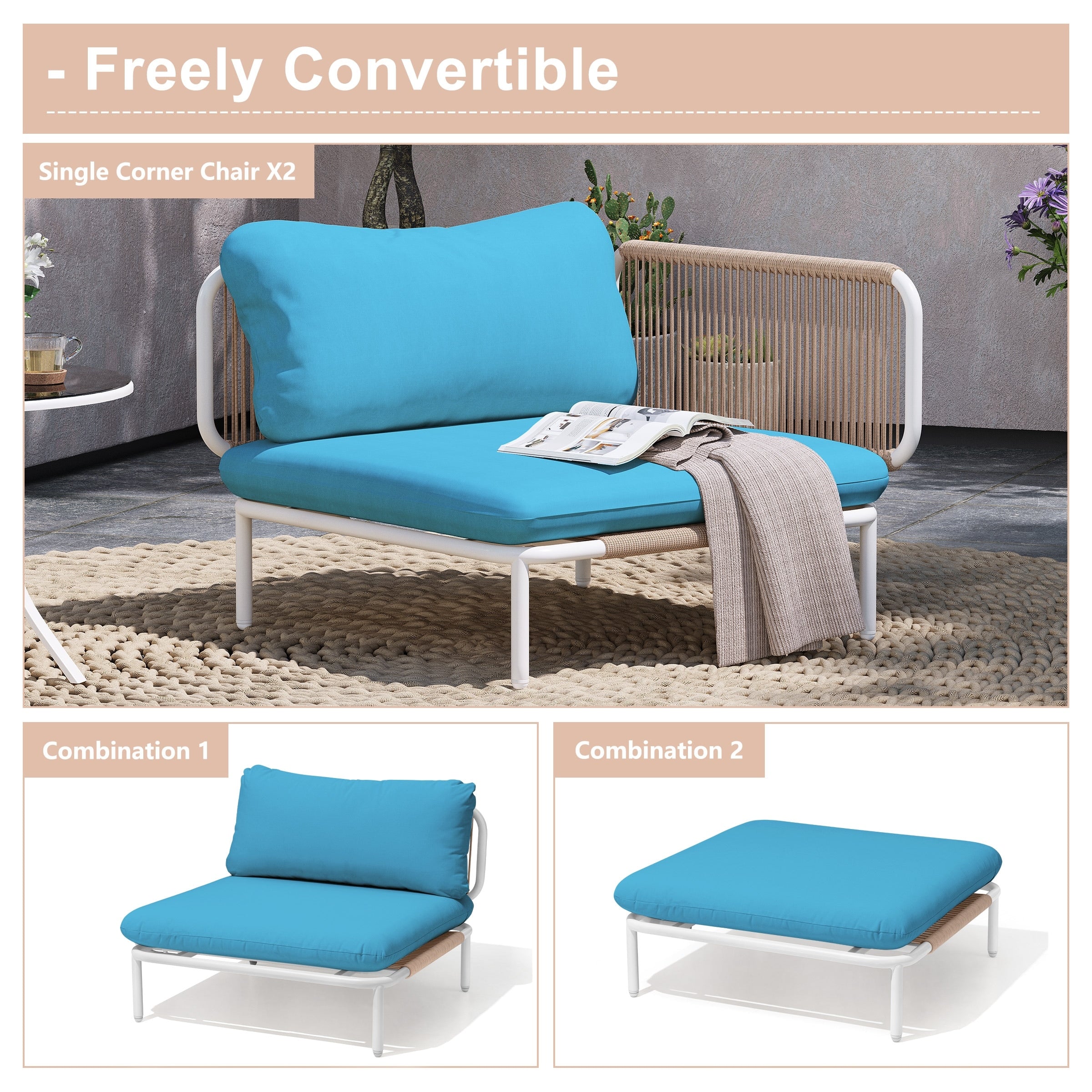 Outdoor Cushioned Sectional Sofa Chat Set Patio Furniture Conversation Set, Free Combination