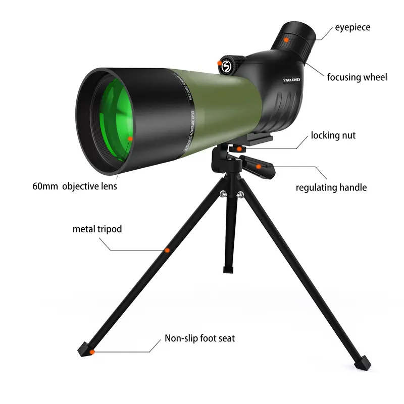 Yoelerey 25-75x60 Spotting Scope with Tripod for Outdoor Bird Watching and Wildlife Observation