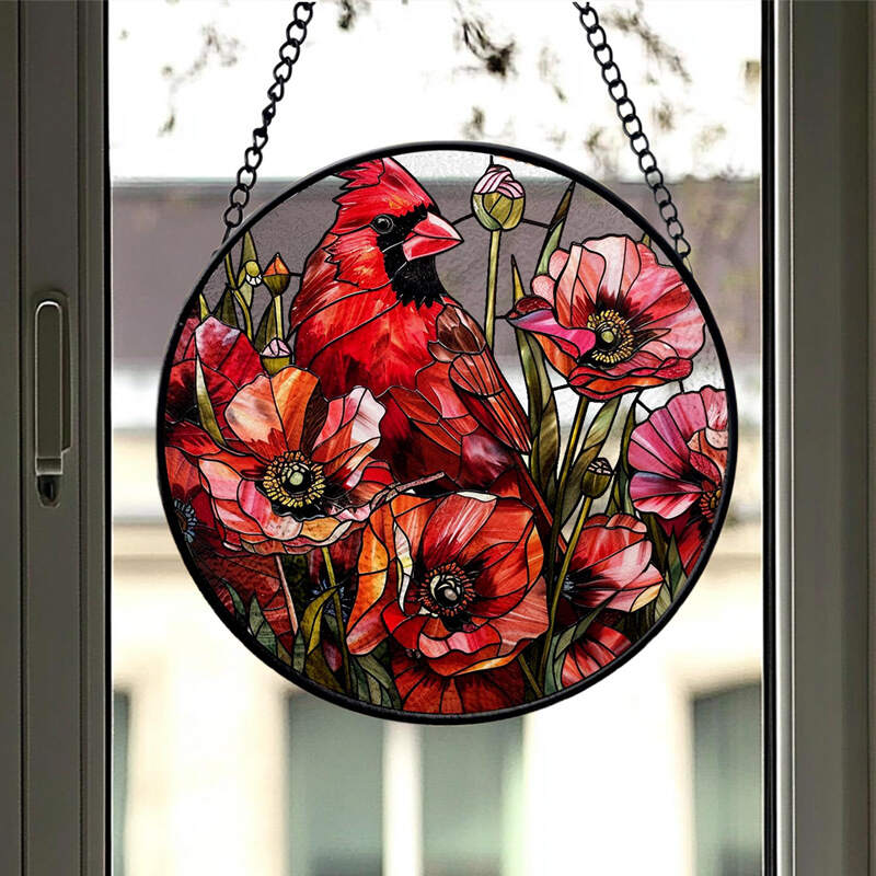 Cardinal&Hummingbird Stained Glass Suncatcher