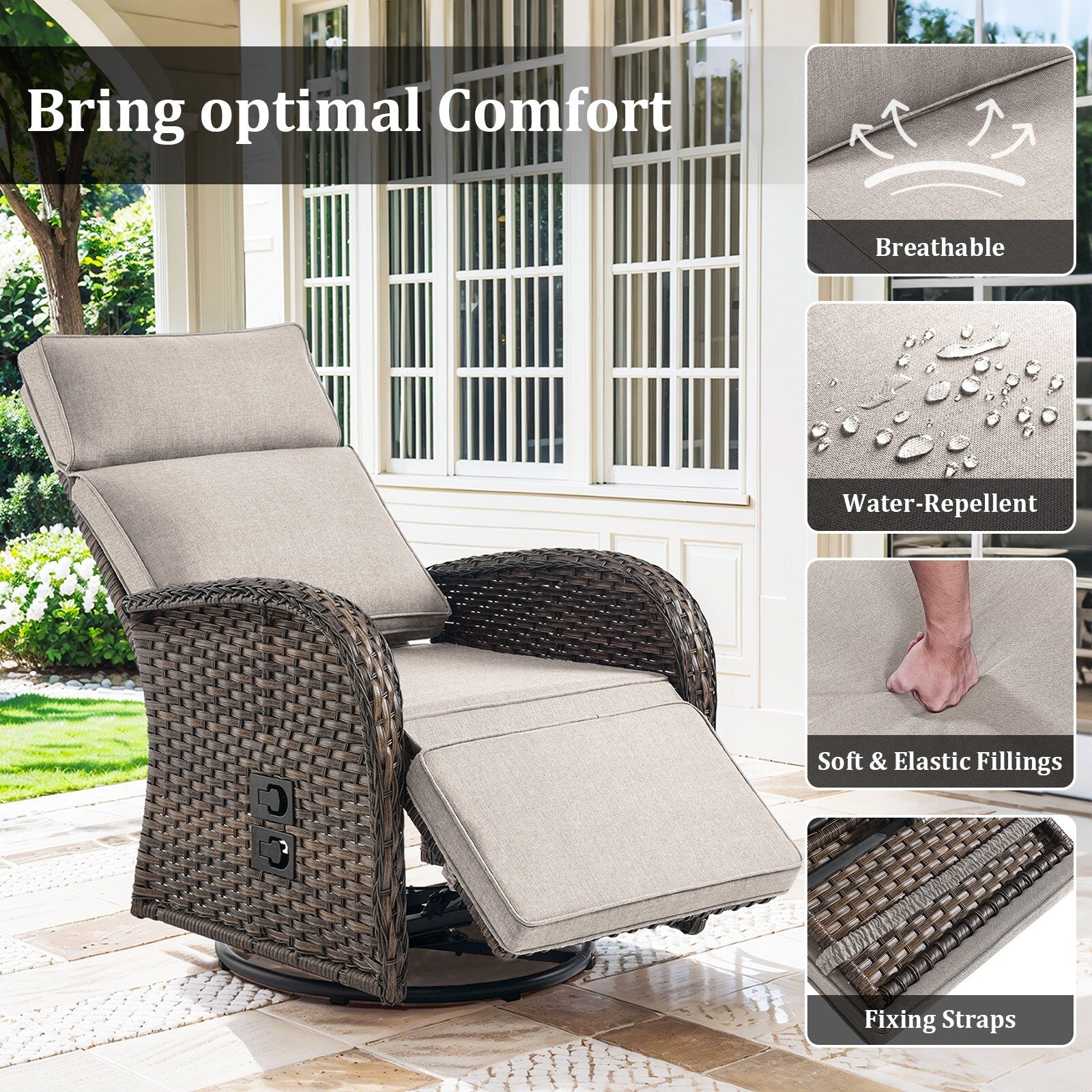 Pocassy Reclining Patio Chair with Adjustable Backrest